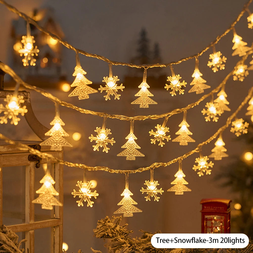 1.5/3M Christmas Tree Snowflake Elk LED String Lights Christmas Decoration Light Garland Home Xmas Tree Decor Fairy Light String