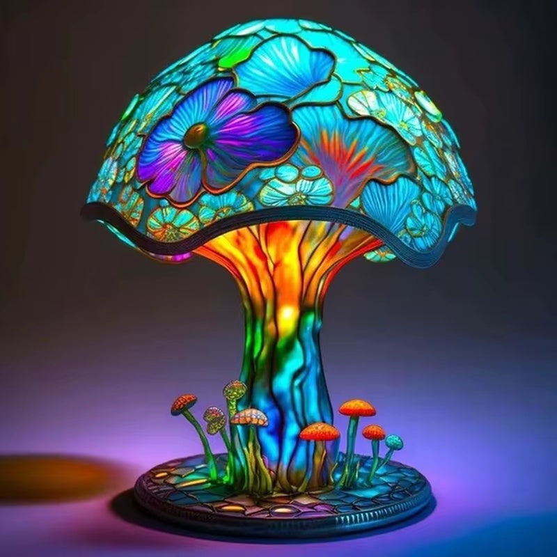 Flower Mushroom Night Light Resin Carved Atmosphere Lamp Led Table Lamp Bedroom Living Room Home Decoration Gift