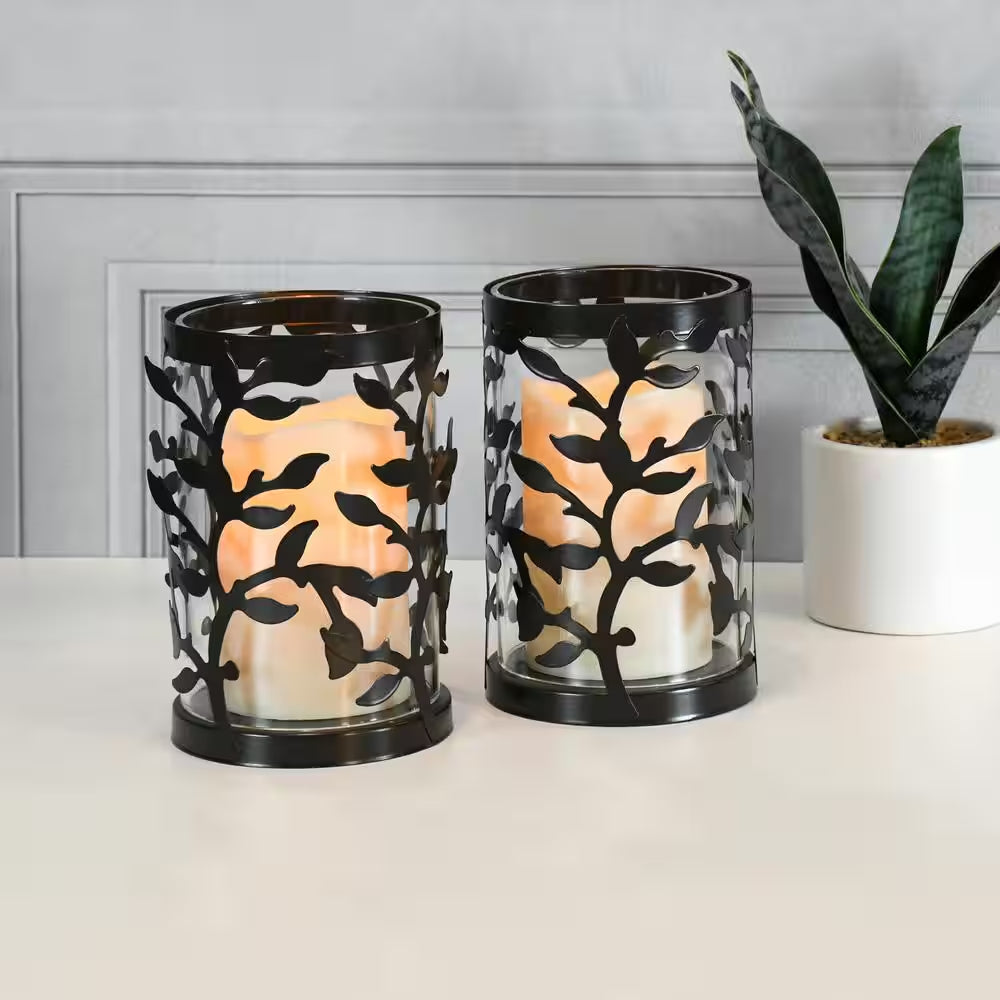 6.5 In. Vine Metal and Glass Candle Holder with LED Candle (Set of 2)