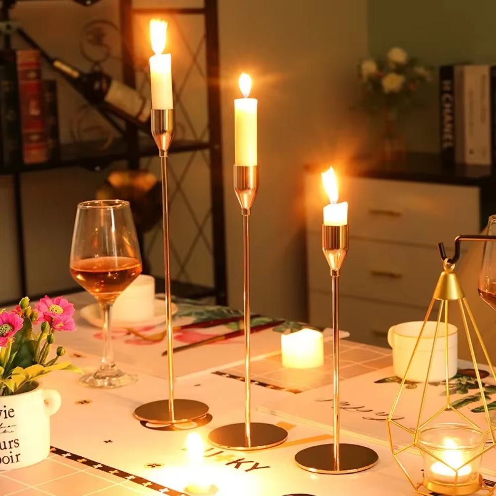 3Pcs/Set Candle Holder Taper Candle Holders LED Tea Light Candlestick for Home Decor Christmas Wedding Dinning Anniversary