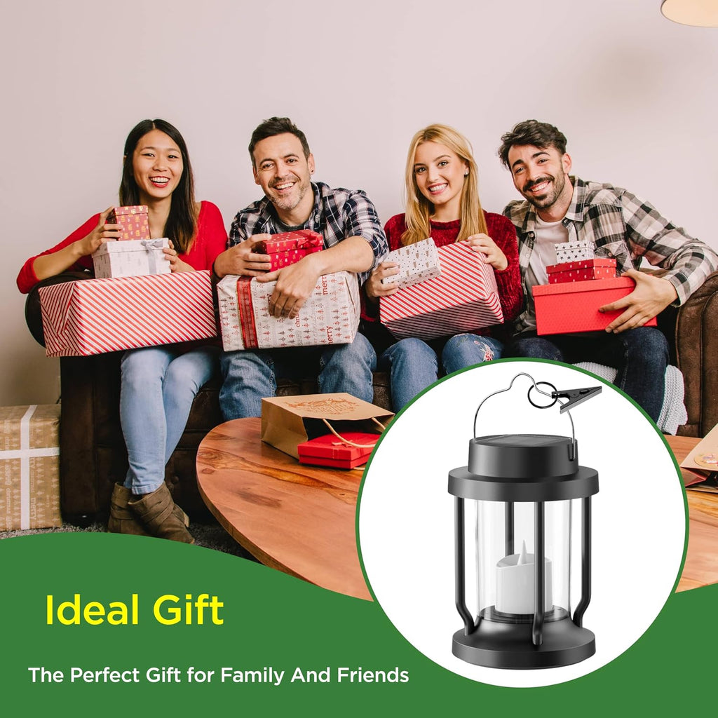 Solar Lantern Outdoor & Indoor Use – Hanging Solar Lights with Realistic Flickering Flameless Candle, Weatherproof for Gardens, Patios, Trees, and Lawns (Green, 2 Pack)
