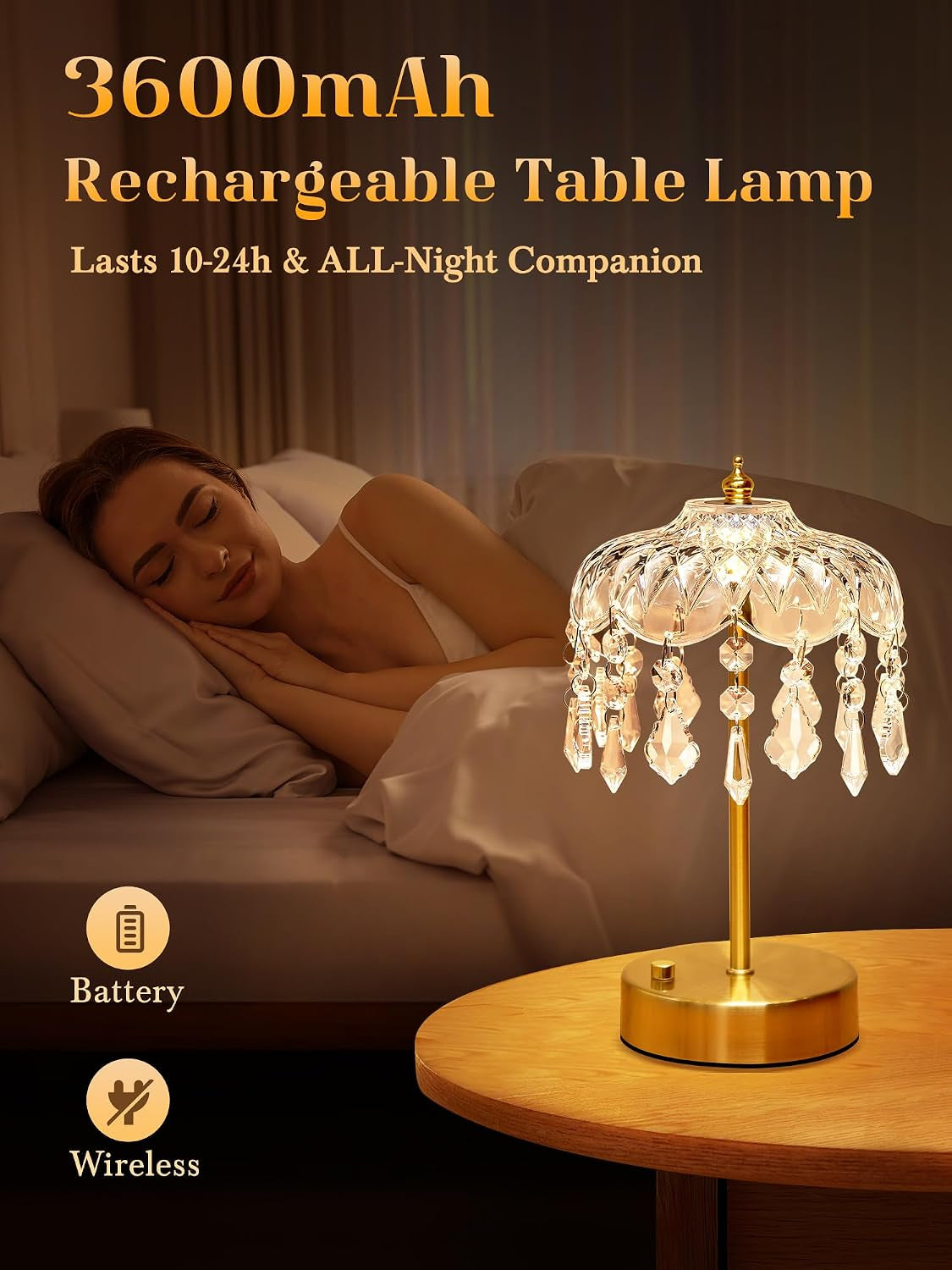 Vintage Lamp, 3 Colors 10 Brightness Crystal Lamp Flower Lamps, 3600Mah Rechargeable Lamps, Mood Lighting Bedroom Kitchen Bathroom, Tween Girls Trendy Stuff, Birthday Teen Girl Gifts Mothers Day Gifts