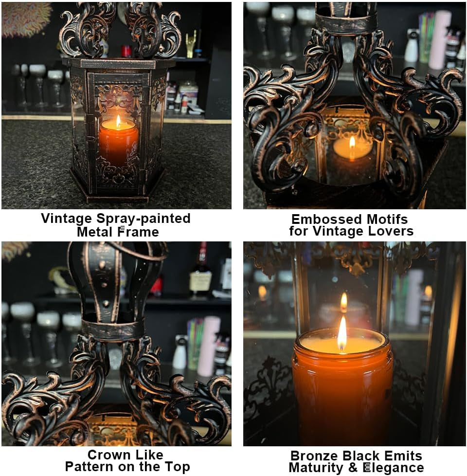 Large Lanterns Decorative Outdoor, 17.7" Black Lanterns Decor Indoor with Tempered Clear Glass, Vintage Metal Hanging Candle Holder for Patio, Front Porch, Table, Wedding, Shelf
