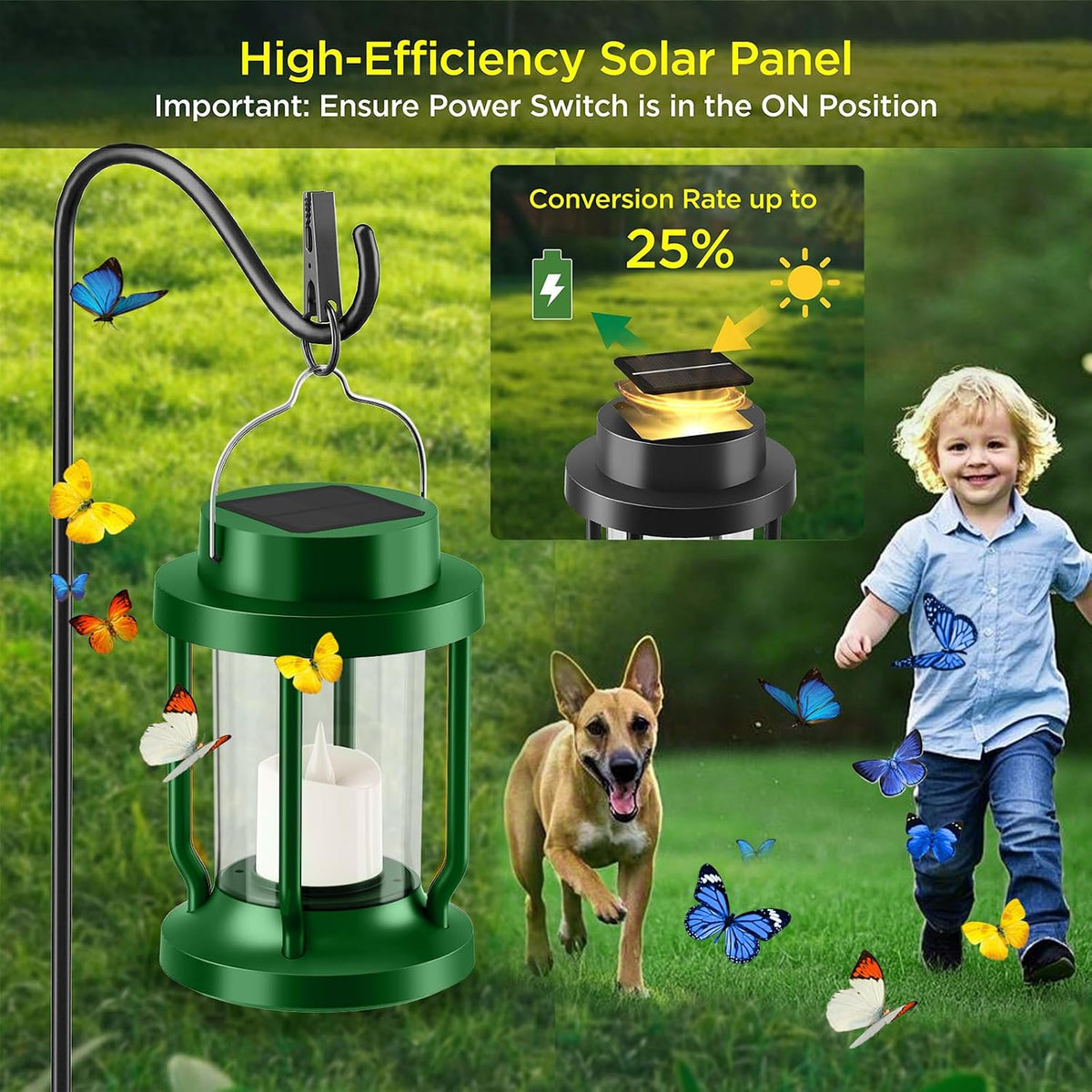 Solar Lantern Outdoor & Indoor Use – Hanging Solar Lights with Realistic Flickering Flameless Candle, Weatherproof for Gardens, Patios, Trees, and Lawns (Green, 2 Pack)