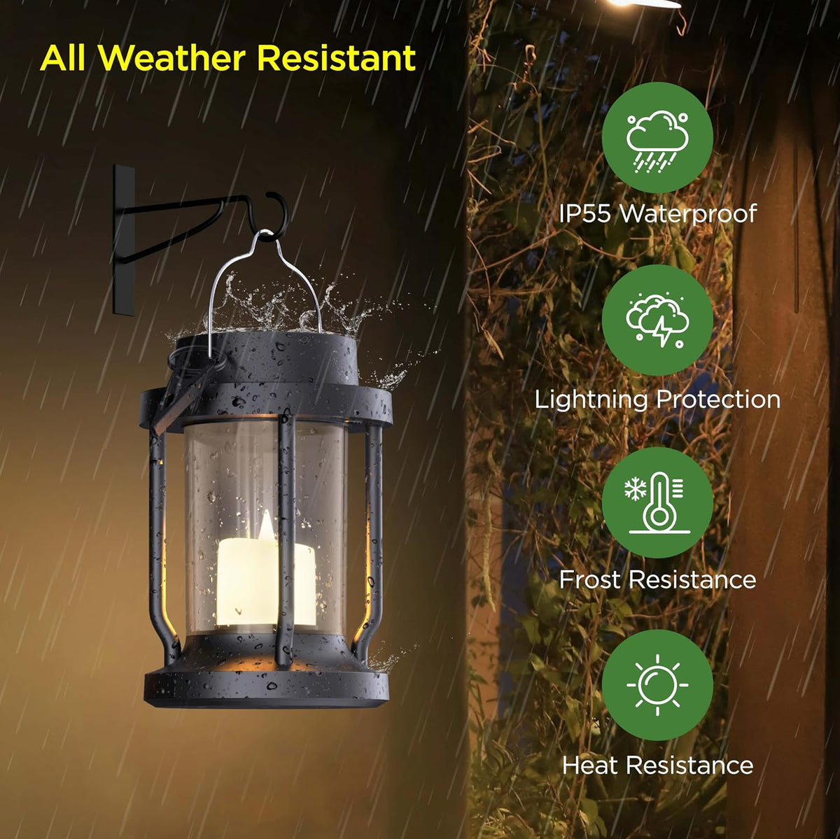 Solar Lantern Outdoor & Indoor Use – Hanging Solar Lights with Realistic Flickering Flameless Candle, Weatherproof for Gardens, Patios, Trees, and Lawns (Green, 2 Pack)