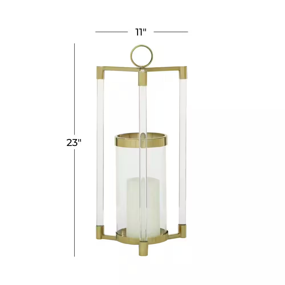 23 In. H Gold Stainless Steel Decorative Candle Lantern with Acrylic Accents