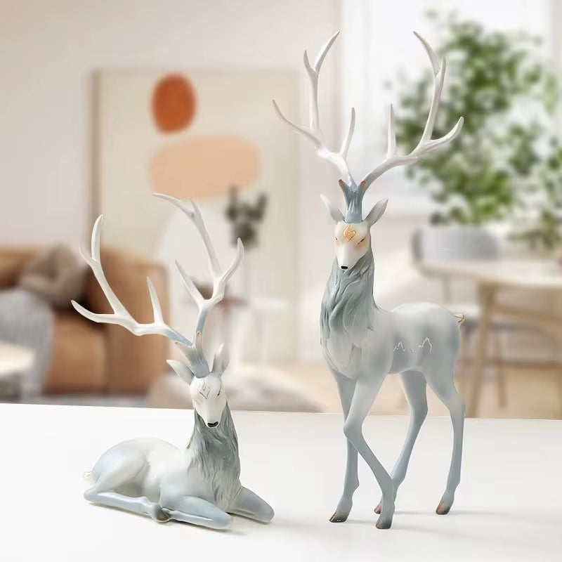 High End Deer Statue Reindeer Figurines Resin Sculpture for Living Room Luxury Home Decoration Nordic Tabletop Ornaments New