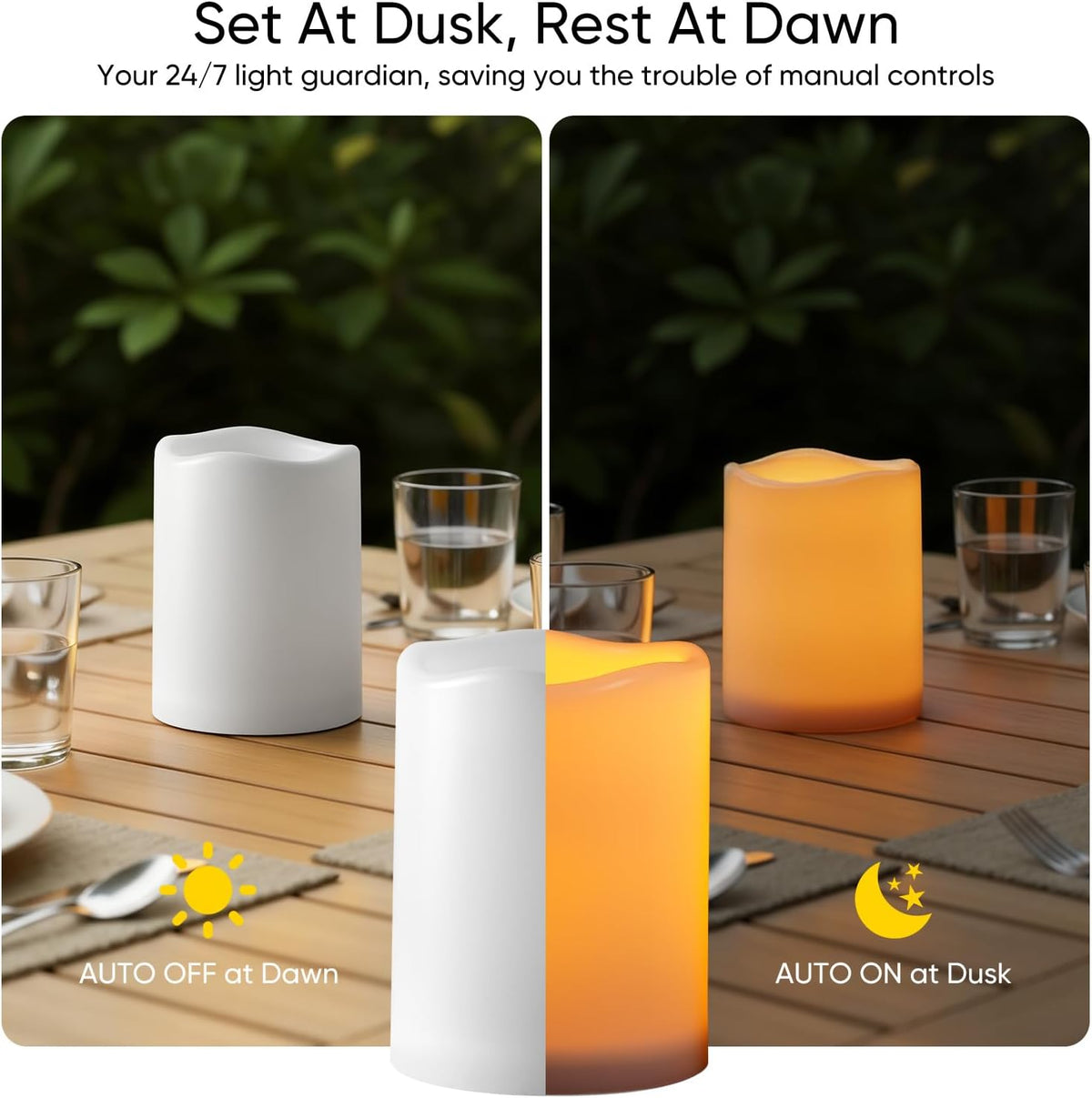 3"X4" Outdoor Waterproof Flameless LED Candles, Auto Light Sensor
