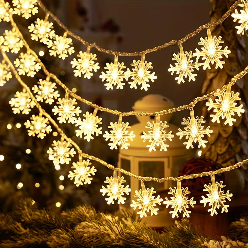 3M LED Snowflake Curtain Lights, Romantic Christmas Curtain String Lights, Fairy String Lights for Home Bedroom Indoor Decor