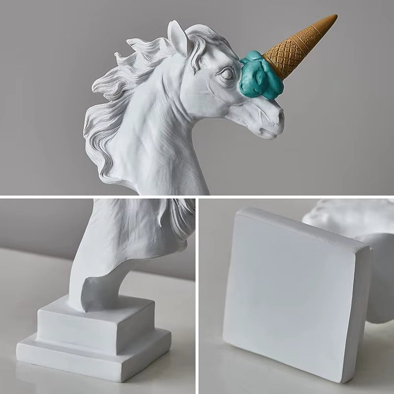 European Modern Decoration Ice Cream Smashing Horse Head Sculpture Resin Animal Statue Figurine Home Desktop Decor