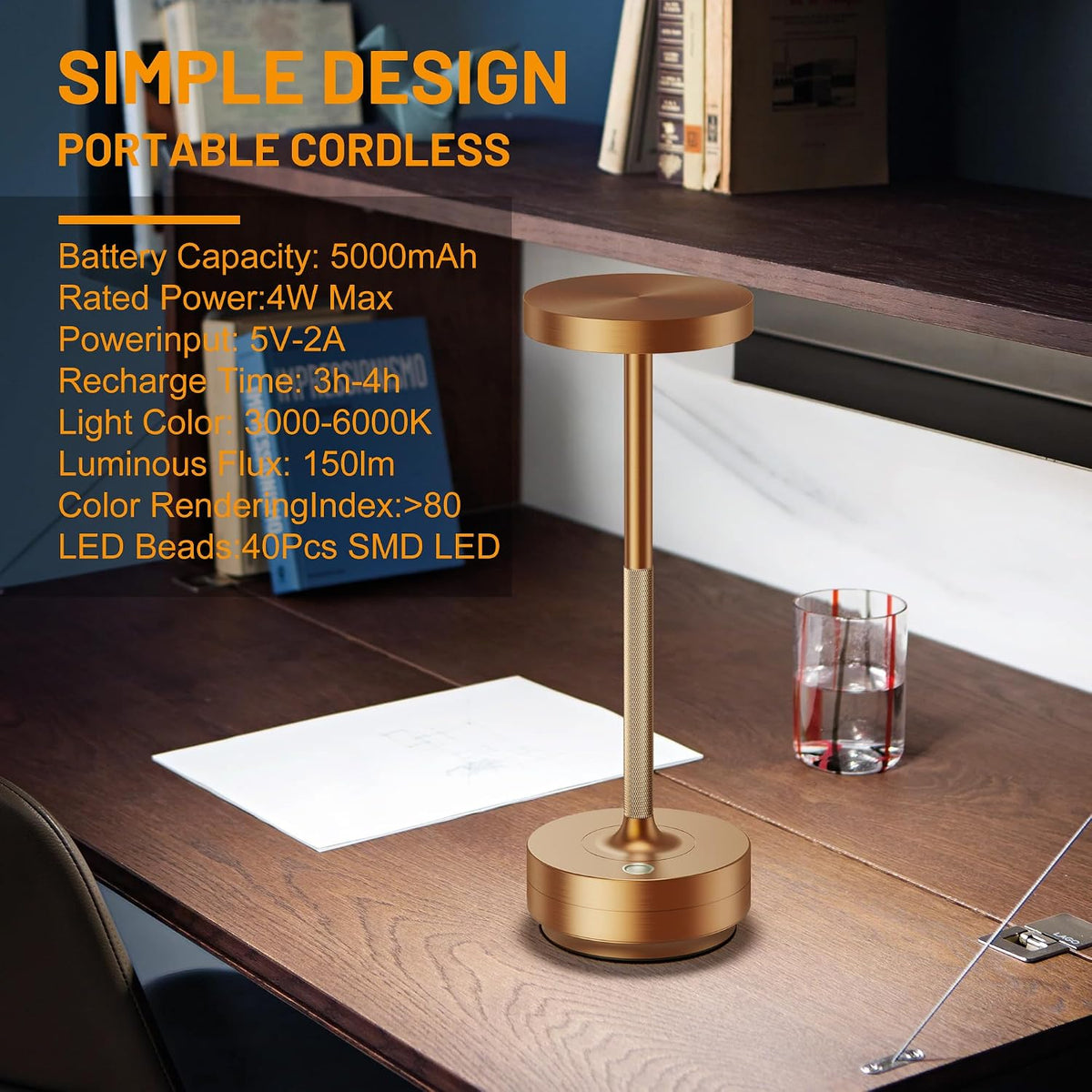 LED Cordless Table Lamp Rechargeable,Battery Powered Outdoor Table Light