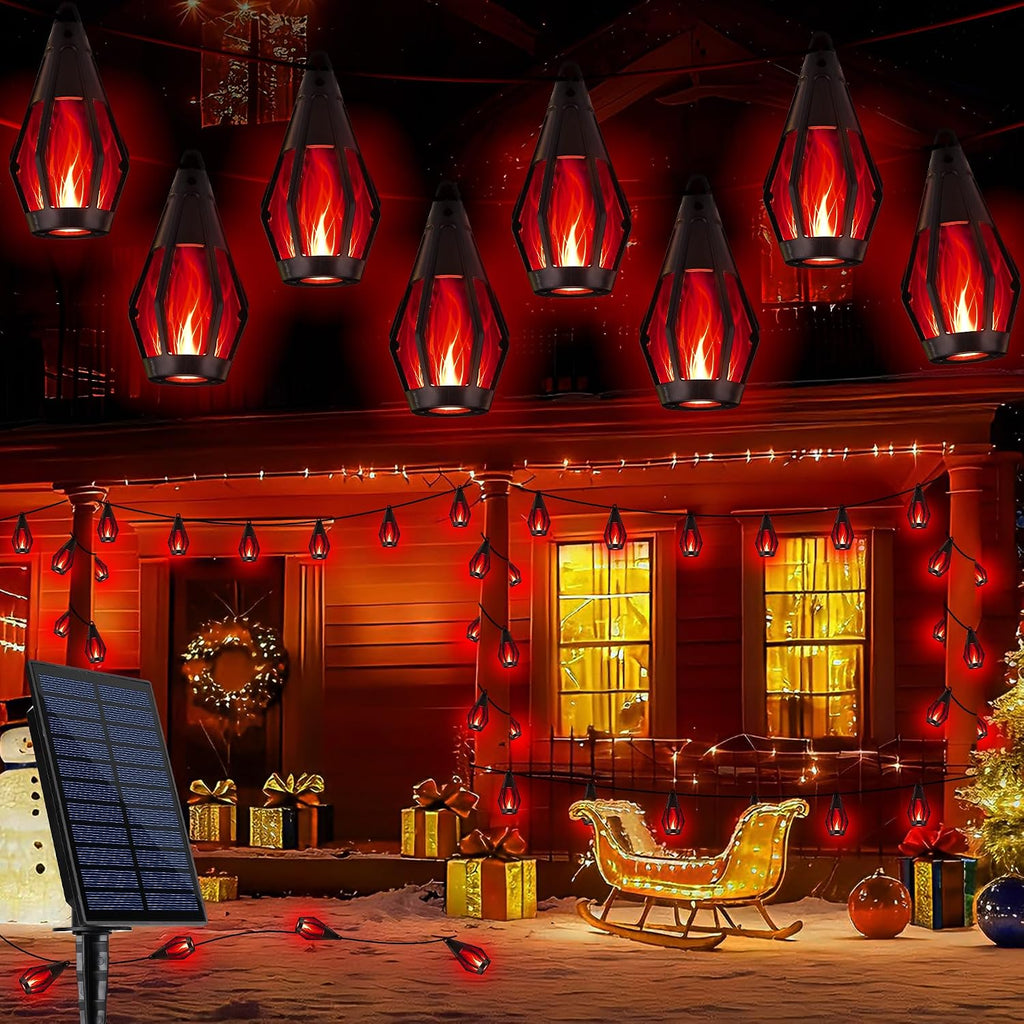 Solar Flame String Lights - 42Ft 15 LED Lights Outdoor Solar String Lights for Garden Patio Christmas Decoration (Red, 42Ft)