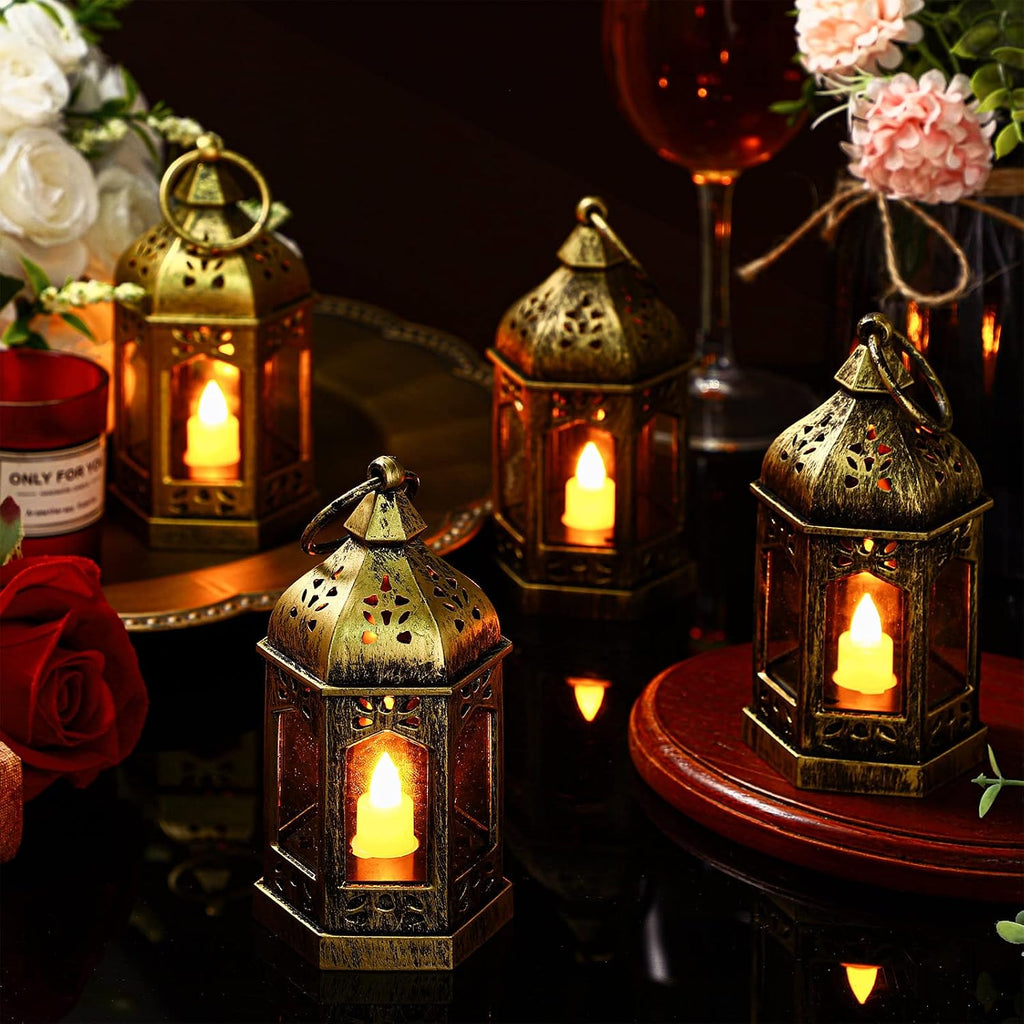 24 Pcs Mini Halloween Lantern Centerpiece with LED Candle,Gold