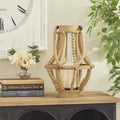 16 In. H Beige Reclaimed Wood Beaded Decorative Candle Lantern