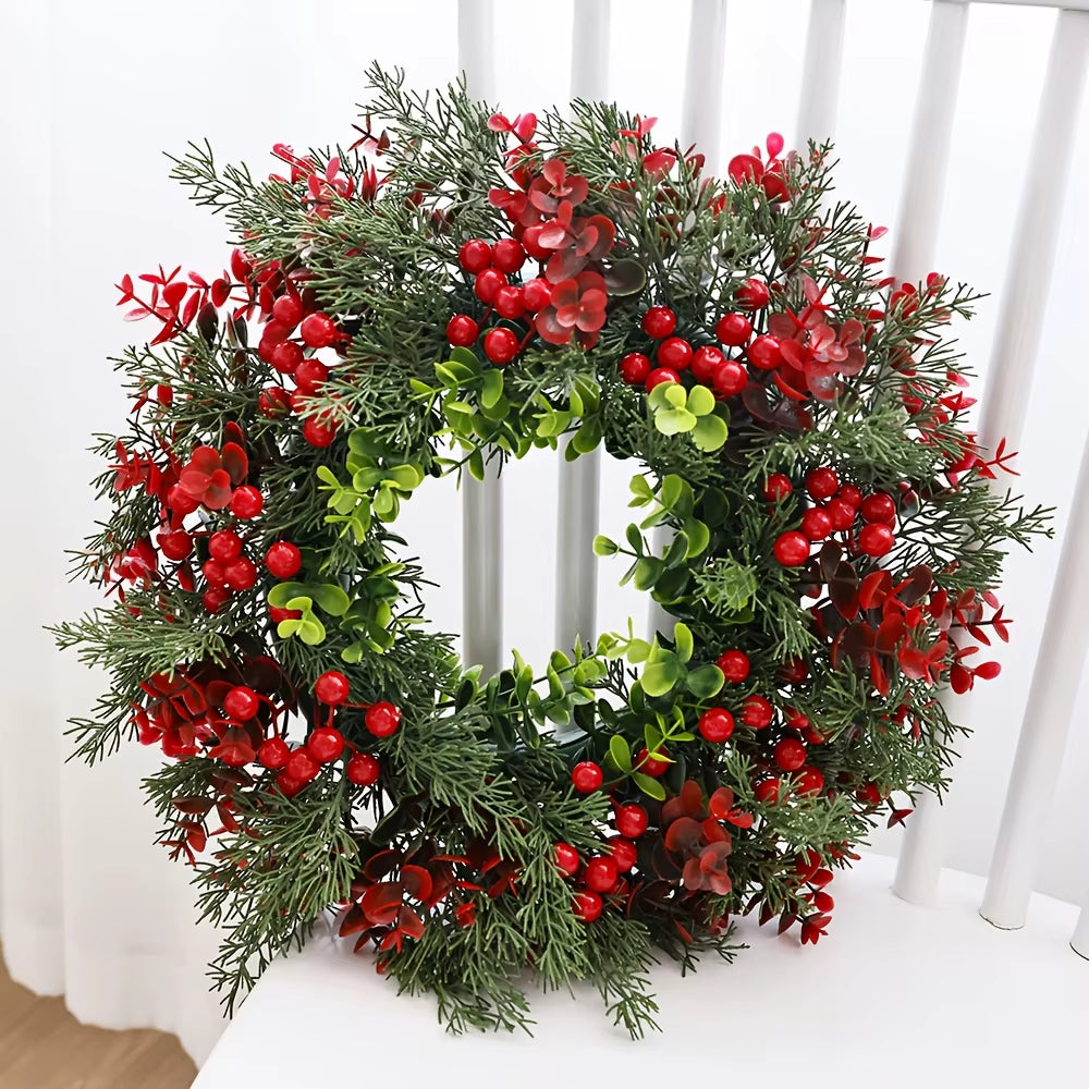 40X40Cm Christmas Wreath Fashion Winter Berry Wreath Front Door Christmas Wreath Red Berry Xmas Decoration for Window Wall Decor