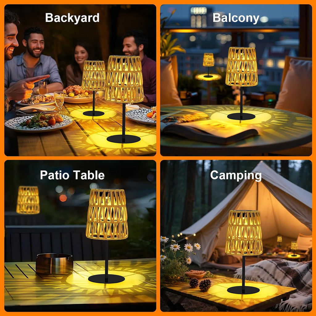 4Pcs Solar Table Lamp Outdoor Waterproof: Rechargeable LED Solar Lantern for Garden Yard, Solar Lights outside Cordless Table Rattan Lamp, Small Deck Lamp for Balcony Patio, Garden Gifts for Women