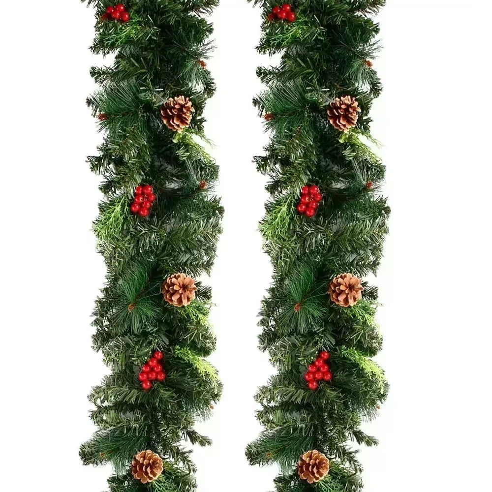 Christmas LED Rattan Wreath Decorative, Christmas Garland Artificial Xmas Tree Rattan Banner Decoration Wreath for Navidad Decor