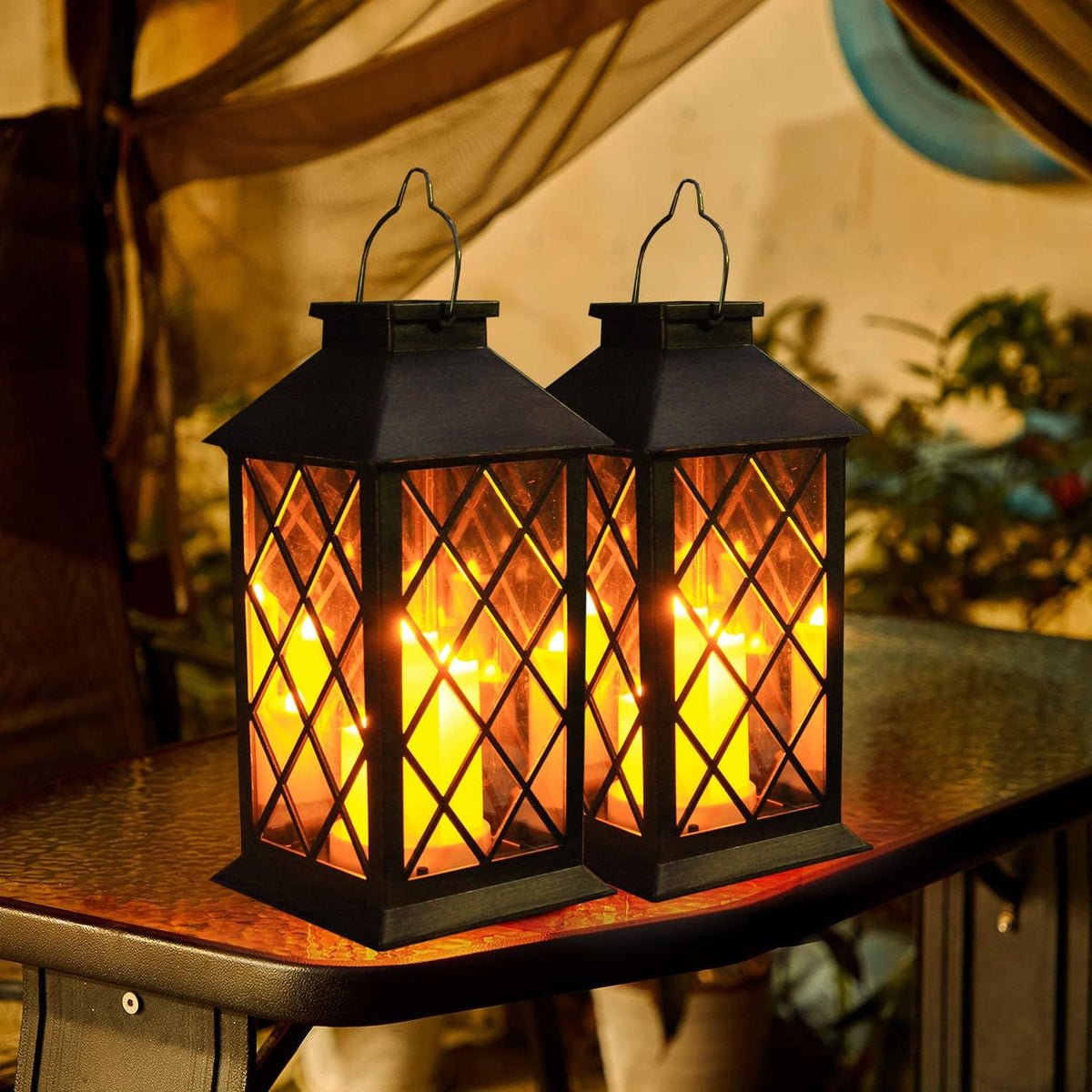 Solar Outdoor Lantern 3 LED Flickering Flameless Candle Decorative Lights