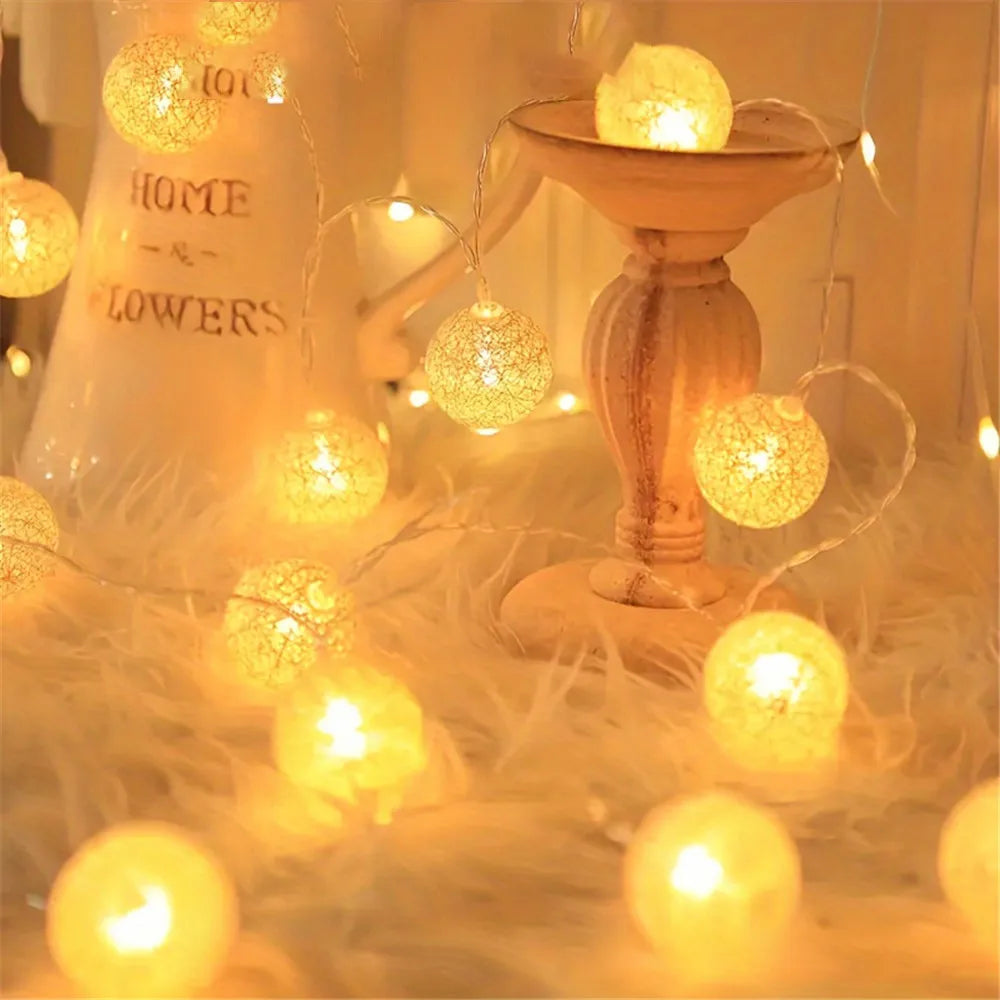 Cotton Ball String Fairy Night Lights LED Bulb Bedroom Christmas Halloween Outdoor Holiday Party Baby Bed Lights Decoration