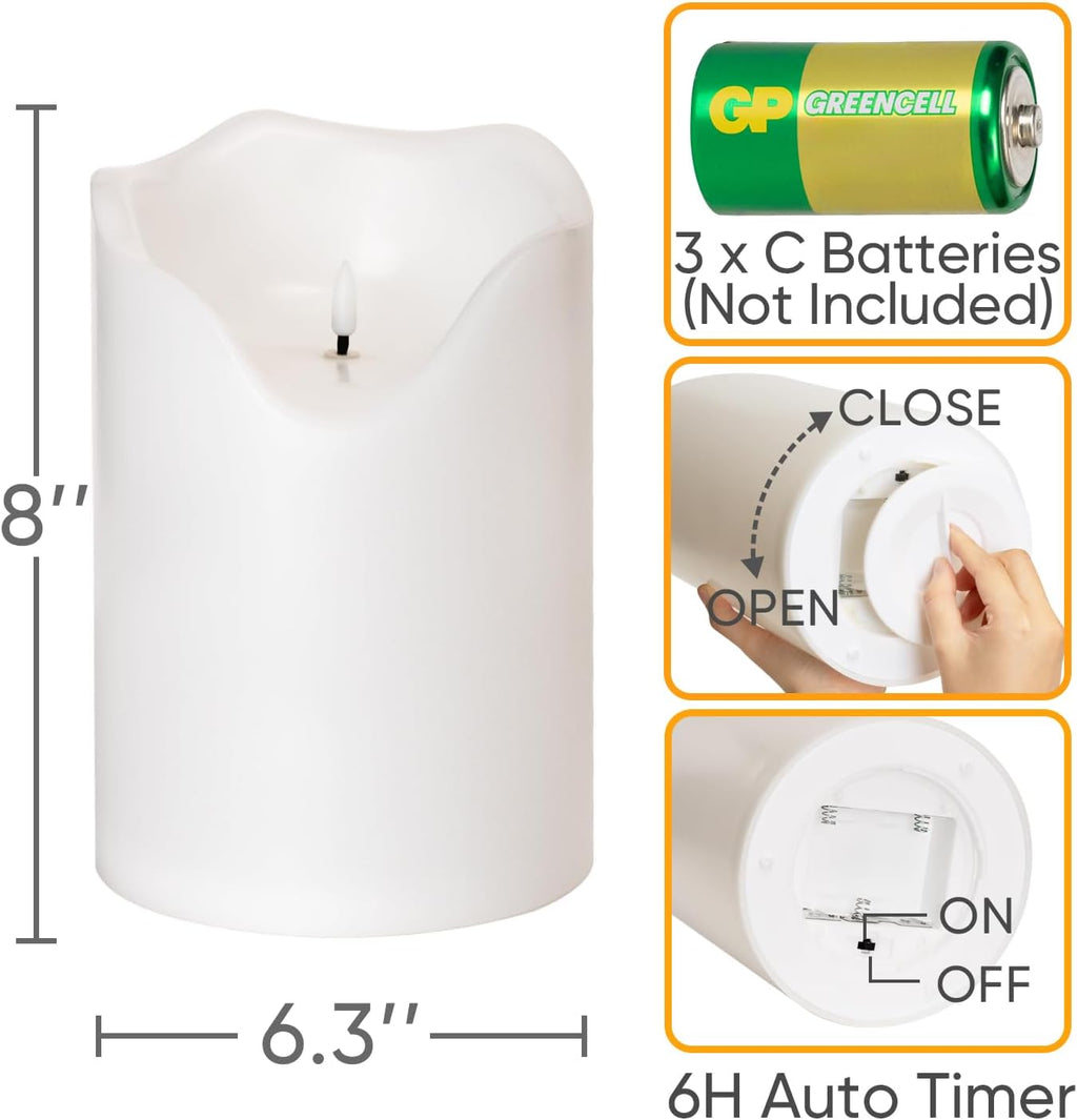 6.3"X8" Extra Large Outdoor Waterproof Candle with Auto 6H Timer