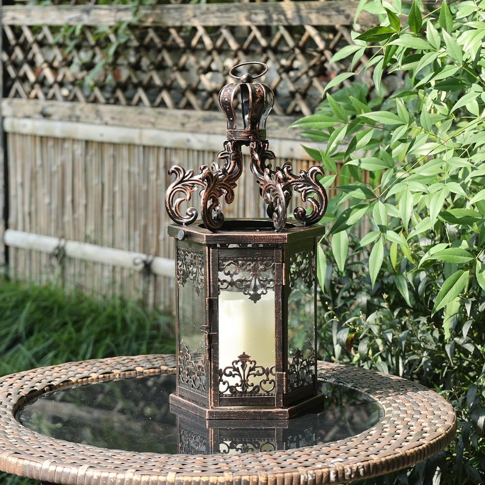 Large Lanterns Decorative Outdoor, 17.7" Black Lanterns Decor Indoor with Tempered Clear Glass, Vintage Metal Hanging Candle Holder for Patio, Front Porch, Table, Wedding, Shelf