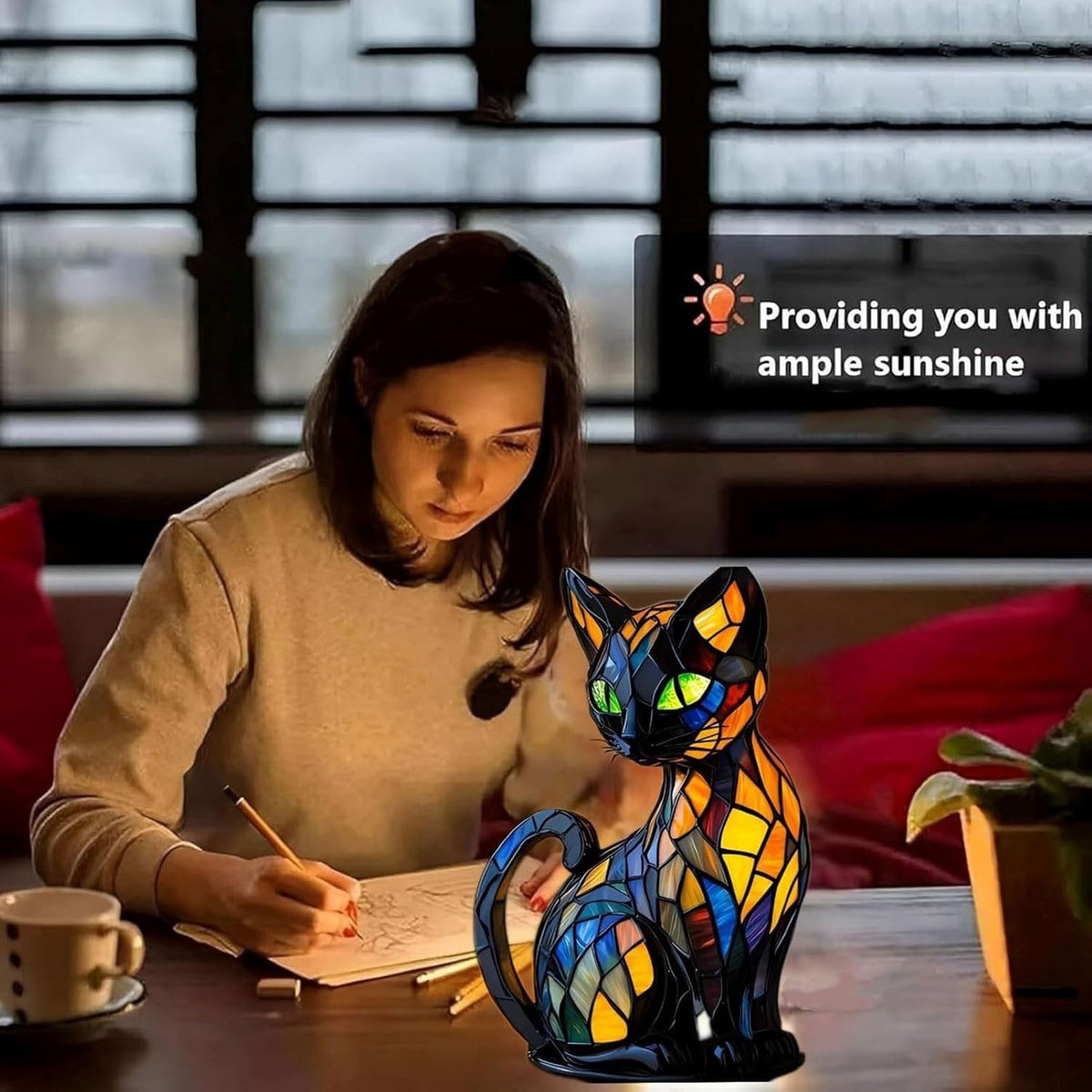 Cat Lamp,Retro Cats Stained Resin Cat Tabletop Night Light,Stained Animal Lam...