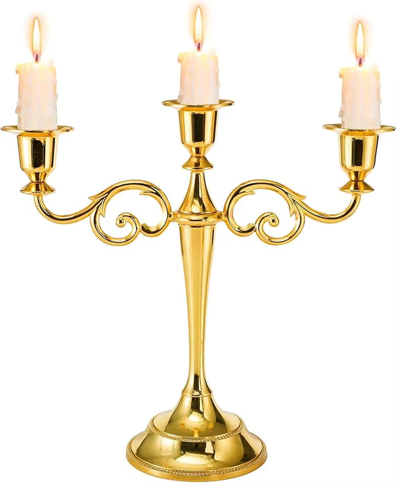 Vintage Scroll 3 Arms Candelabra Metal Taper Candle Stand Elegant Table Ornament for Banquet Holiday Wedding Reception Decor