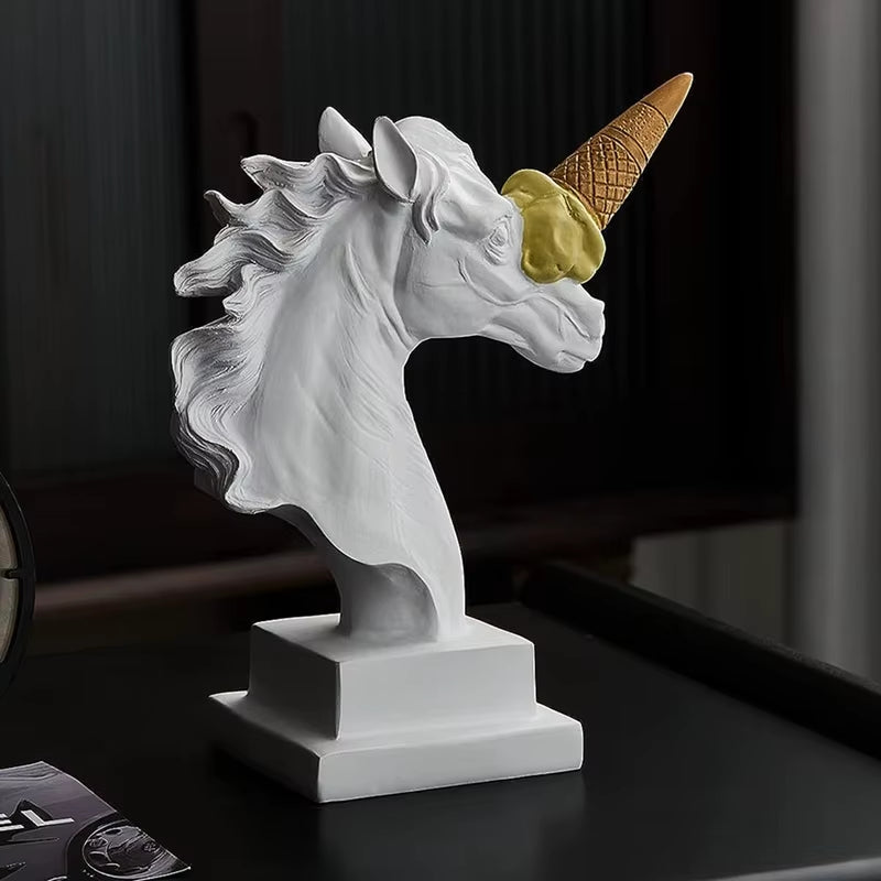 European Modern Decoration Ice Cream Smashing Horse Head Sculpture Resin Animal Statue Figurine Home Desktop Decor