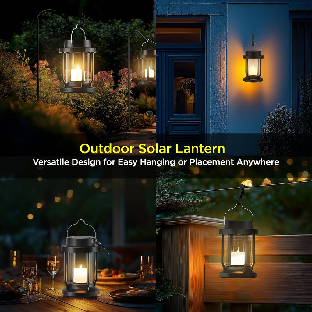 Solar Lantern Outdoor & Indoor Use – Hanging Solar Lights with Realistic Flickering Flameless Candle, Weatherproof for Gardens, Patios, Trees, and Lawns (Green, 2 Pack)