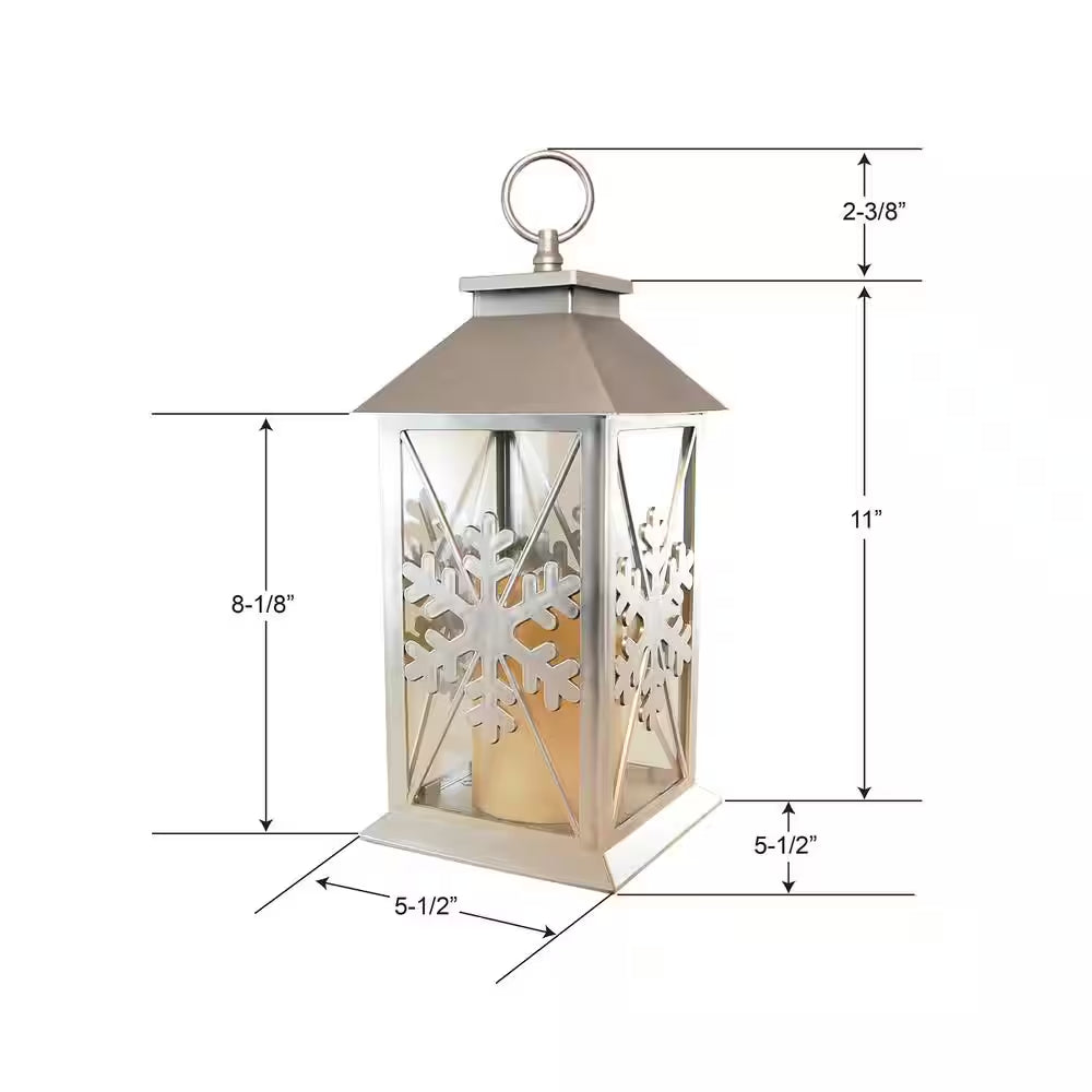 5.5 In. X 13 In. Silver Plastic Snowflake Lantern with LED Candle