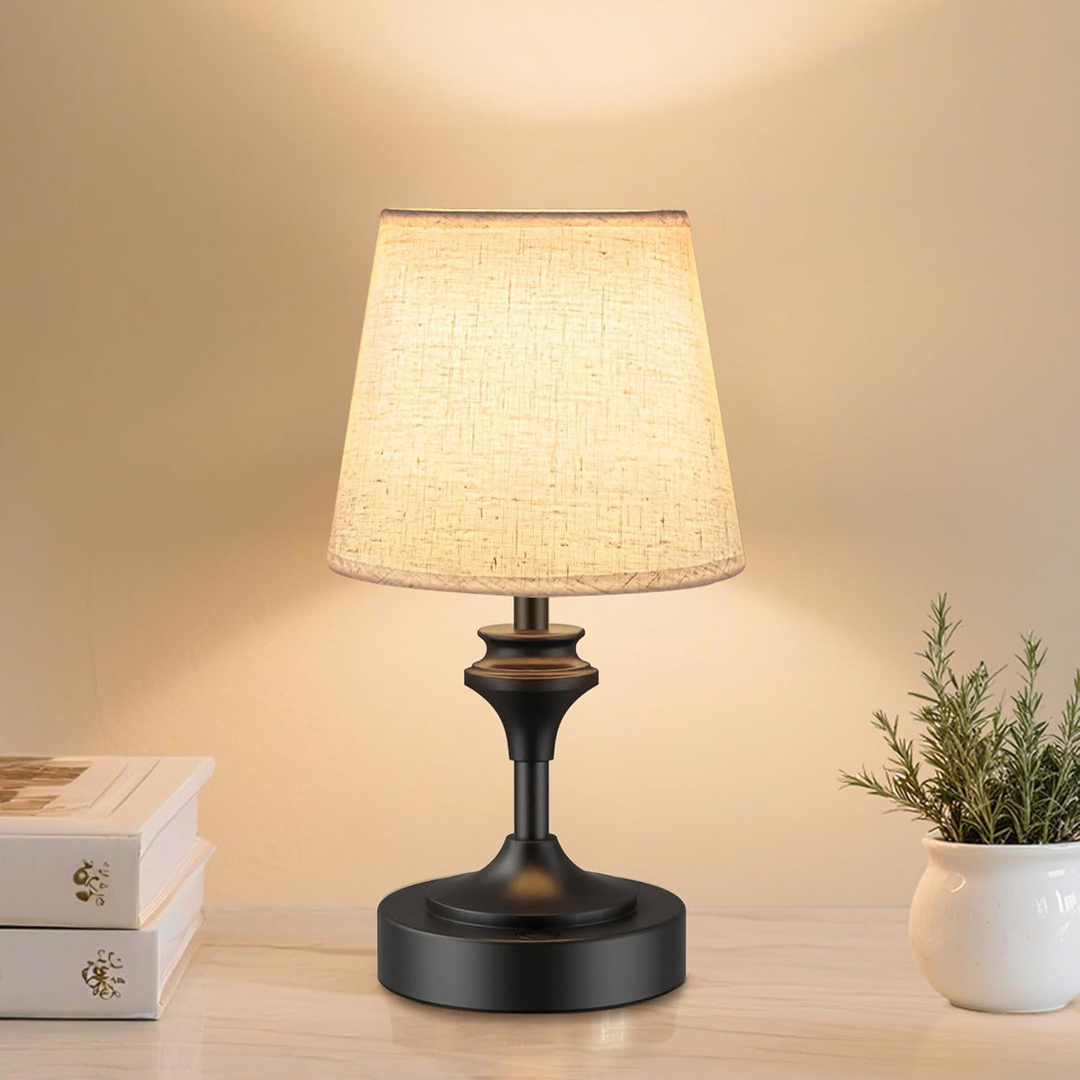 Portables Cordless Table Lamp, 10.2" Battery Operated Lamp, Bedside Table Lamp with Warm White Color,3 Way Dimmable Touch Desk Lamp for Bedroom Living Room Restaurant Black
