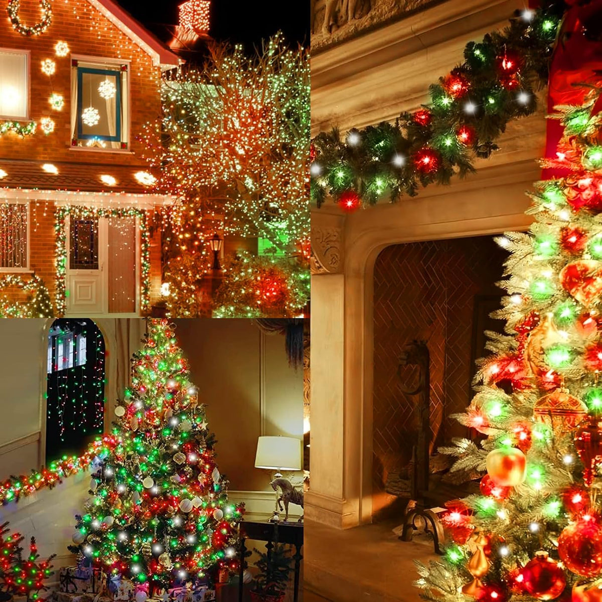 Christmas Lights Red White Green, 2 Pack Total 200LED Copper String Lights Battery Operated Remote Control Fairy Lights for Xmas Tree, Party, Home, Indoor Outdoor Decor