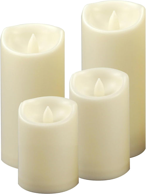 Outdoor Battery Operated Flameless LED Pillar Candles W/Auto Timer 4 Pack