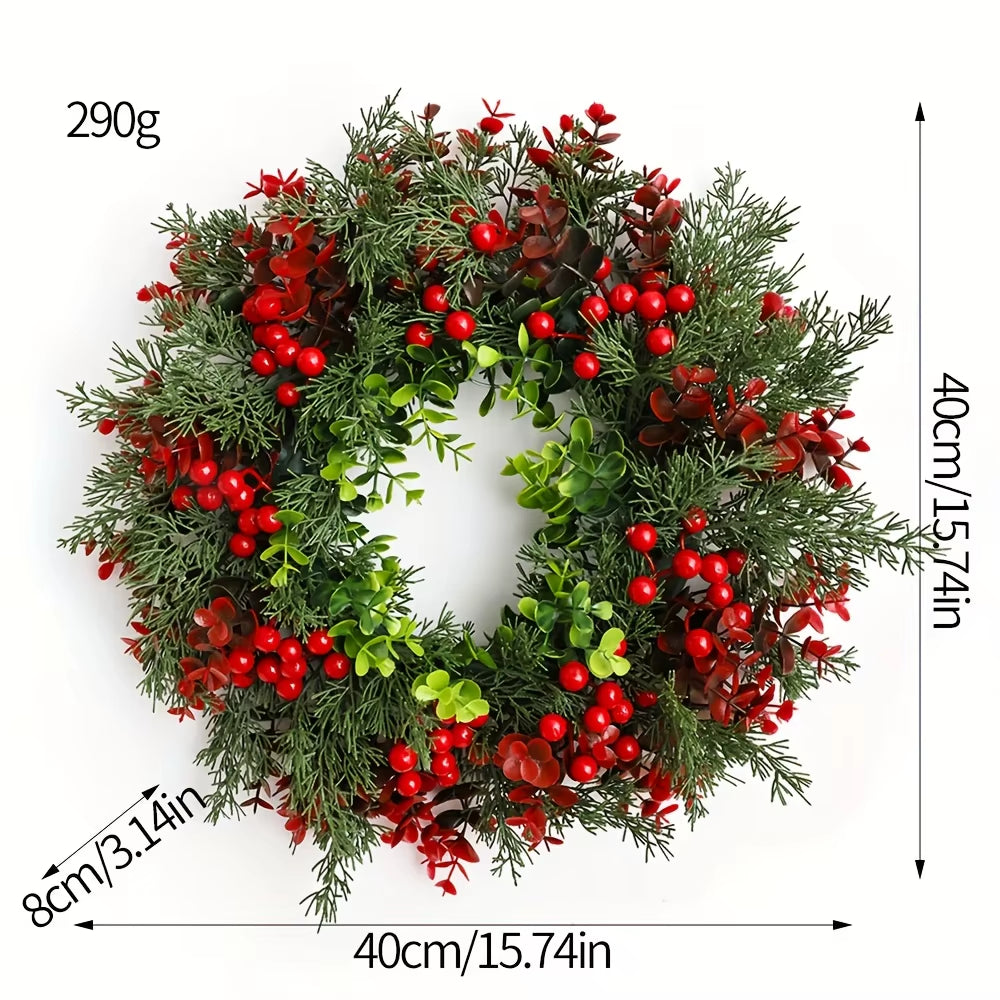 40X40Cm Christmas Wreath Fashion Winter Berry Wreath Front Door Christmas Wreath Red Berry Xmas Decoration for Window Wall Decor