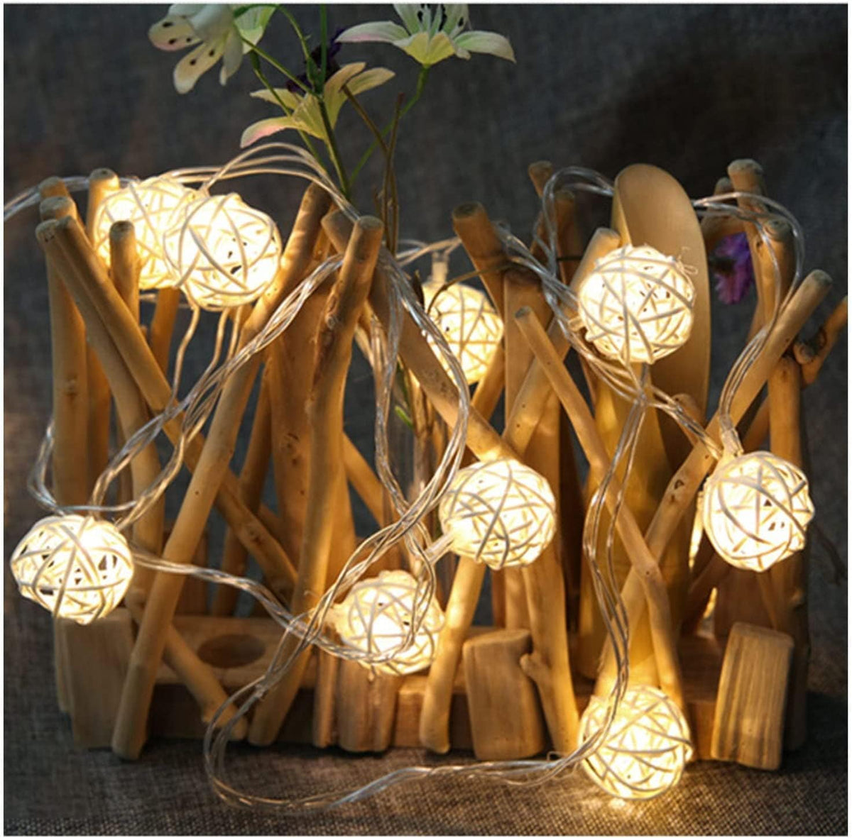 40 LED Rattan Ball String Lights, 20Ft Battery Powered Fairy String Lights Decorative for Home Garden Bedroom Party Wedding Christmas