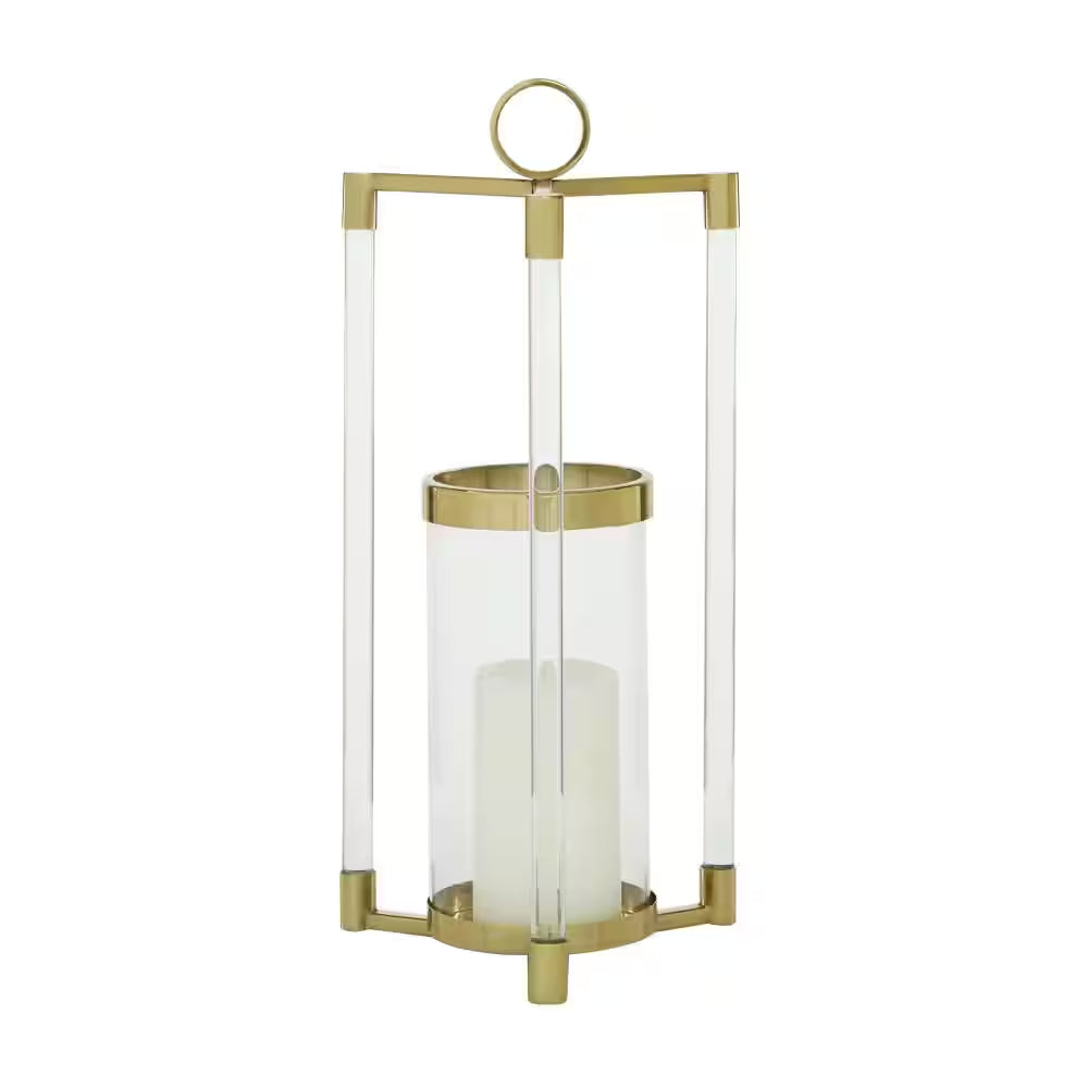 23 In. H Gold Stainless Steel Decorative Candle Lantern with Acrylic Accents