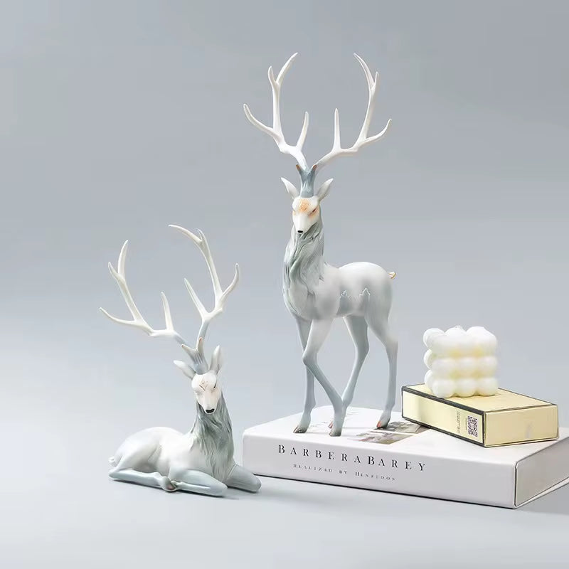 High End Deer Statue Reindeer Figurines Resin Sculpture for Living Room Luxury Home Decoration Nordic Tabletop Ornaments New