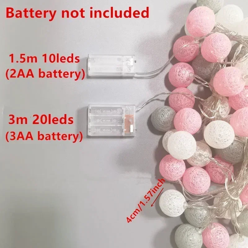 Cotton Ball String Fairy Night Lights LED Bulb Bedroom Christmas Halloween Outdoor Holiday Party Baby Bed Lights Decoration