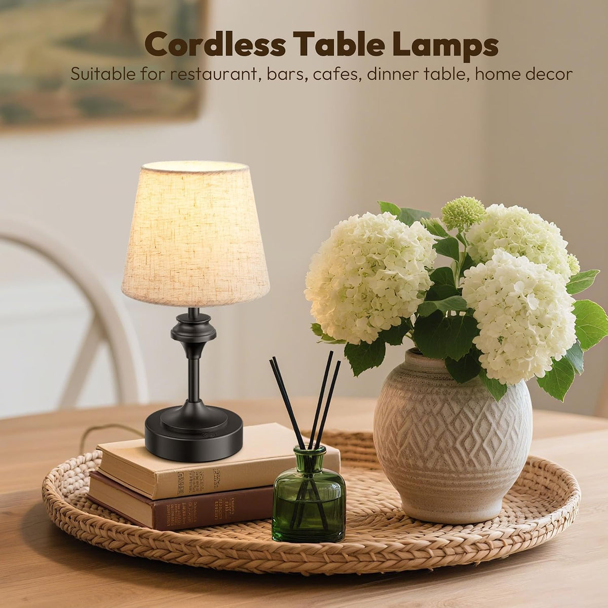 Portables Cordless Table Lamp, 10.2" Battery Operated Lamp, Bedside Table Lamp with Warm White Color,3 Way Dimmable Touch Desk Lamp for Bedroom Living Room Restaurant Black