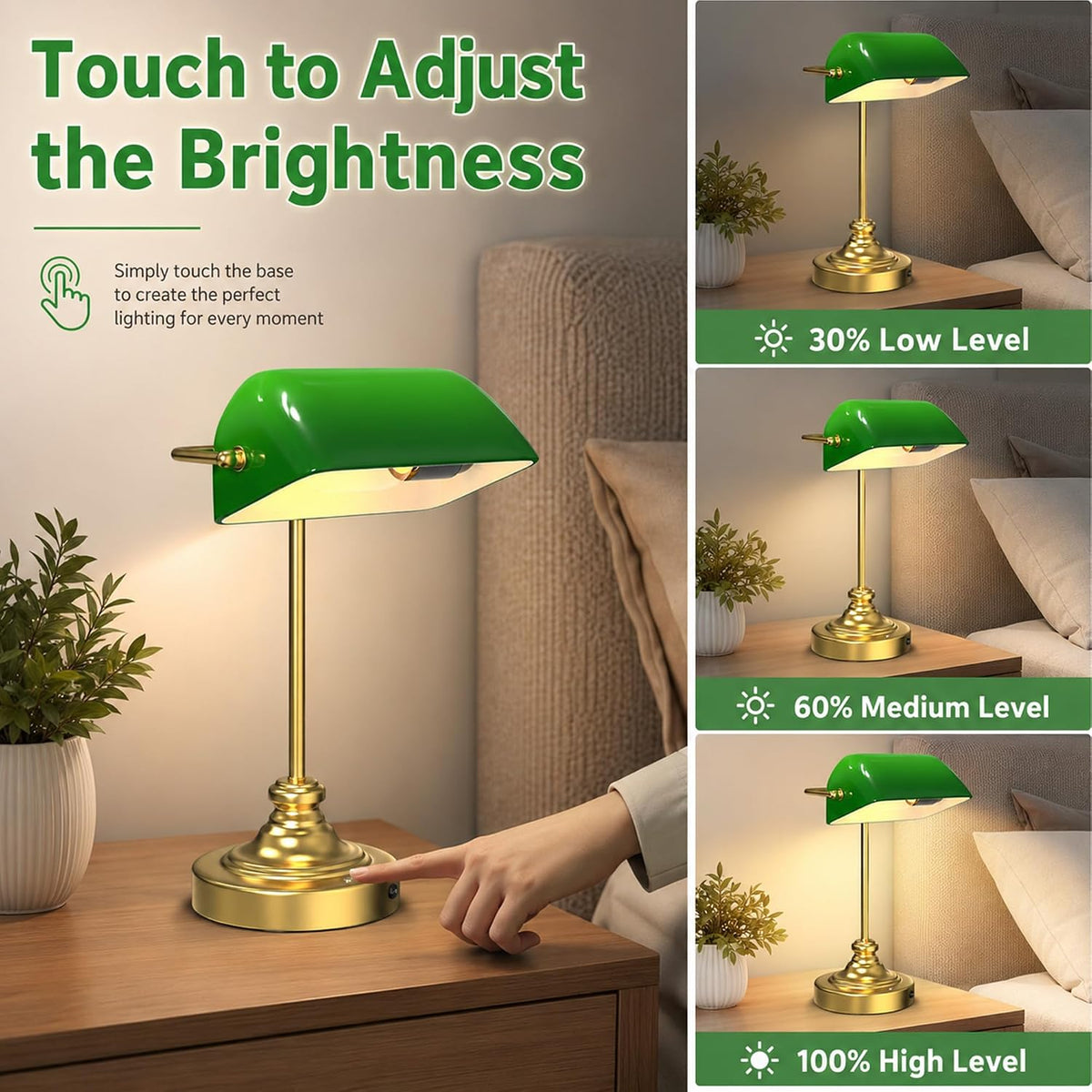 Cordless Bankers Lamp | Green Bankers Desk Lamp Rechargeable
