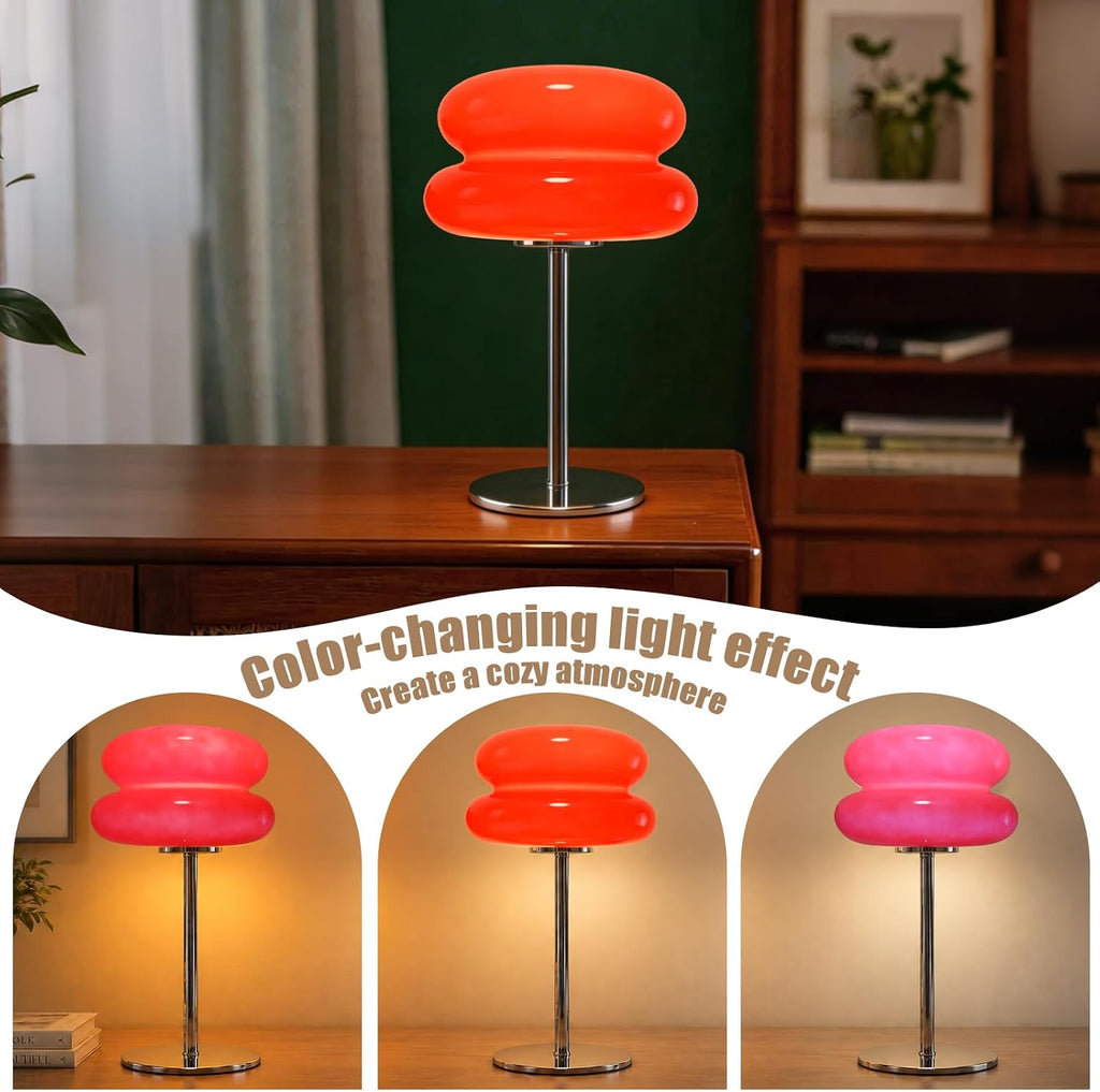 Bedroom Mushroom Lamp, Medieval Modern Bedside Table Lamp, Dimmable Retro Egg Tart Headlight, Unique Home Mushroom Decoration Aesthetic Lovely Living Room Desk Lamp (Red)