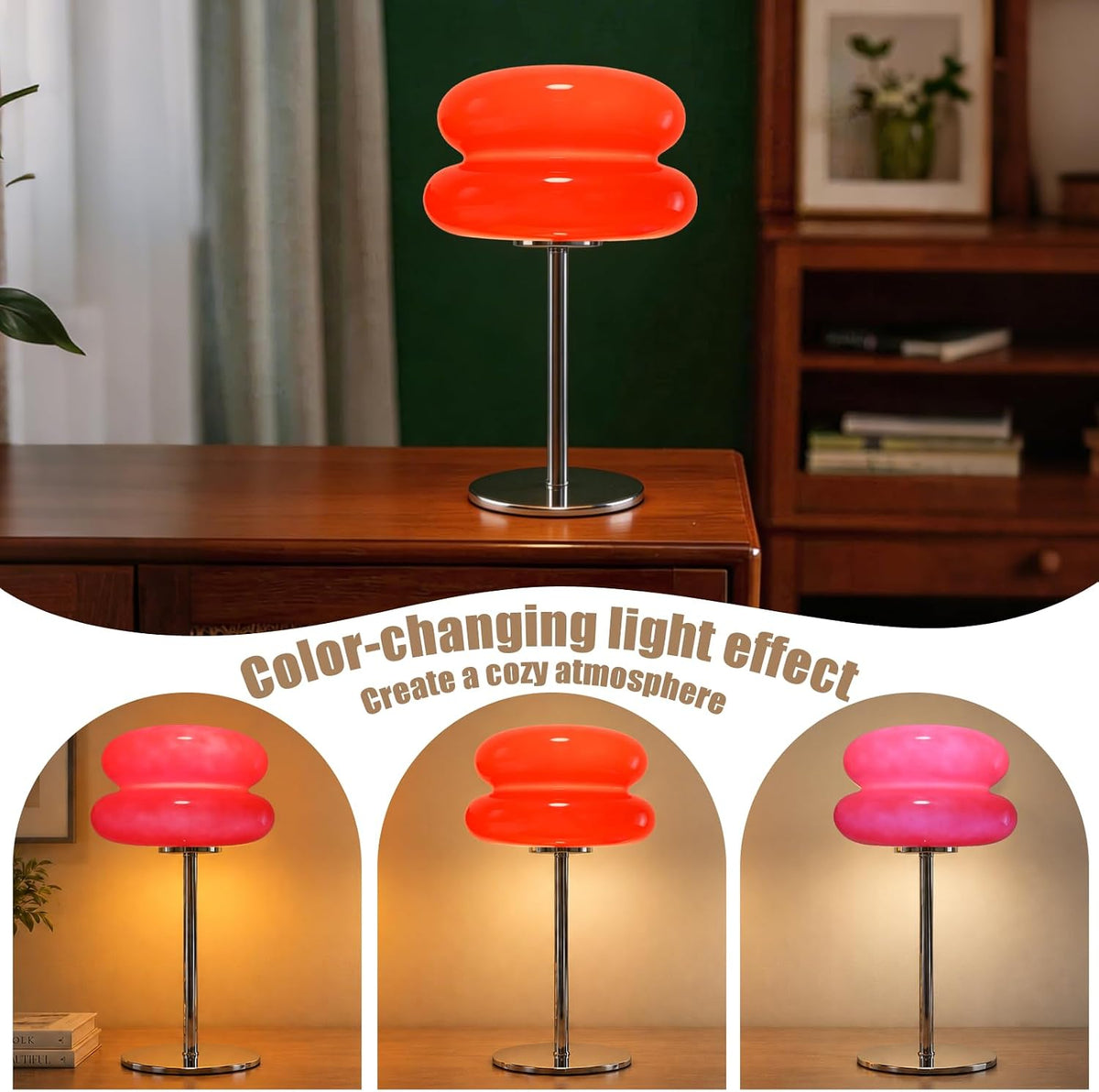 Bedroom Mushroom Lamp, Medieval Modern Bedside Table Lamp, Dimmable Retro Egg Tart Headlight, Unique Home Mushroom Decoration Aesthetic Lovely Living Room Desk Lamp (Red)