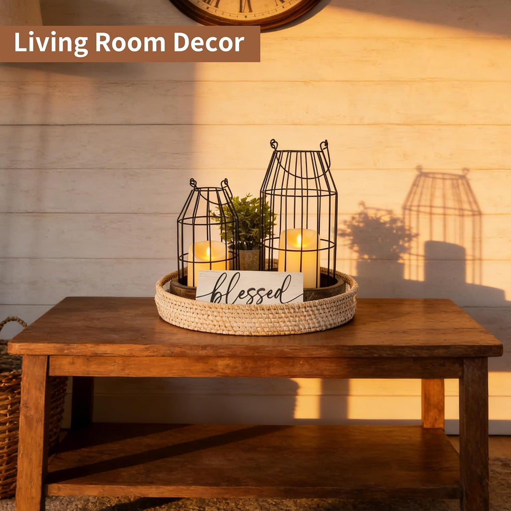 Rustic Farmhouse Lanterns Set of 7, Modern Home Decor Table Centerpieces