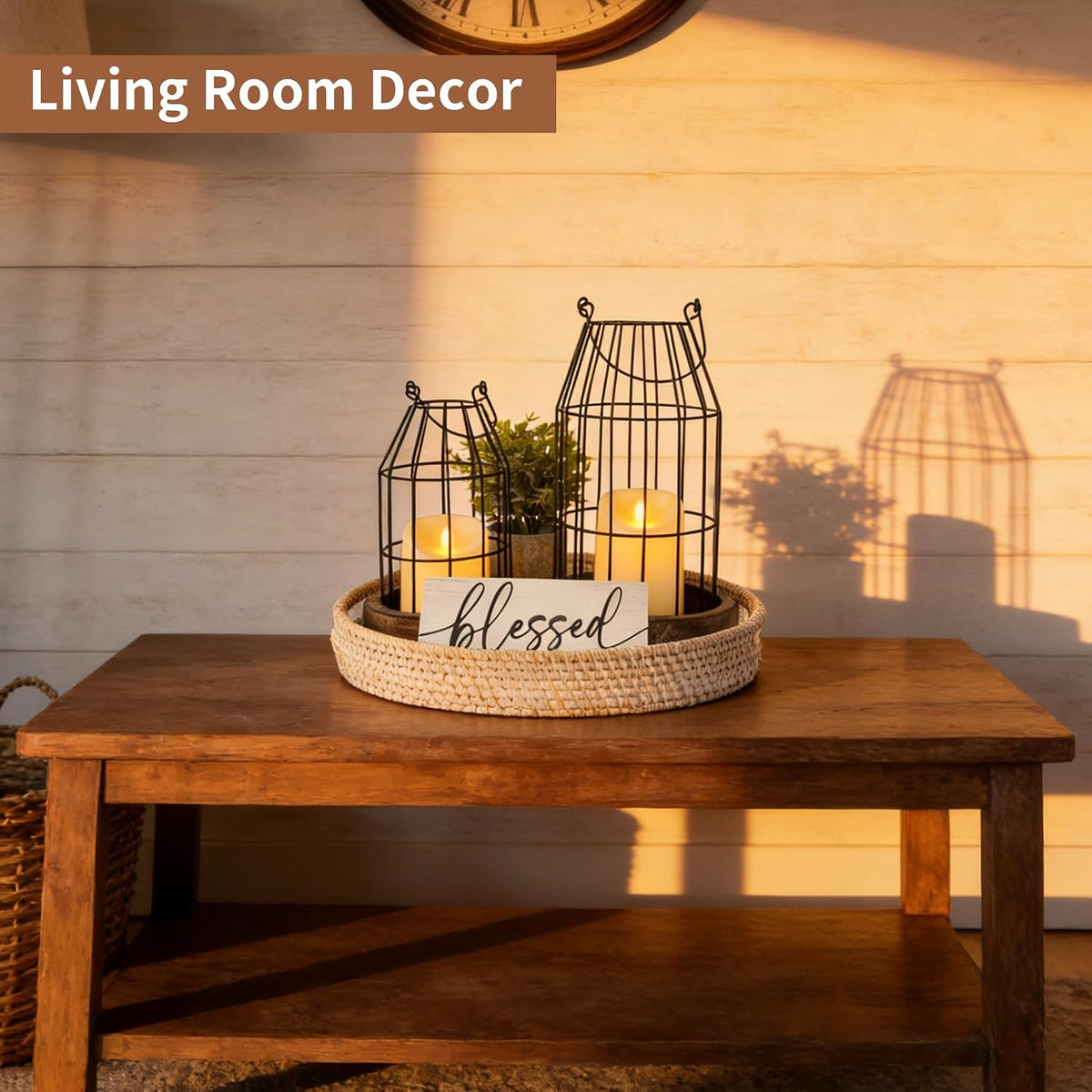 Rustic Farmhouse Lanterns Set of 7, Modern Home Decor Table Centerpieces