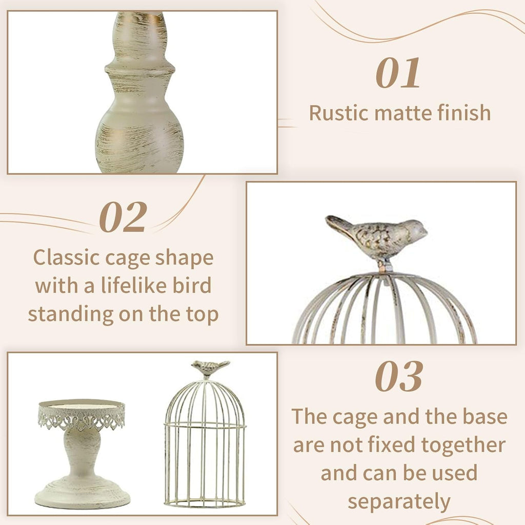 Birdcage Candle Holders Decorative Set of 2，Distressed Ivory