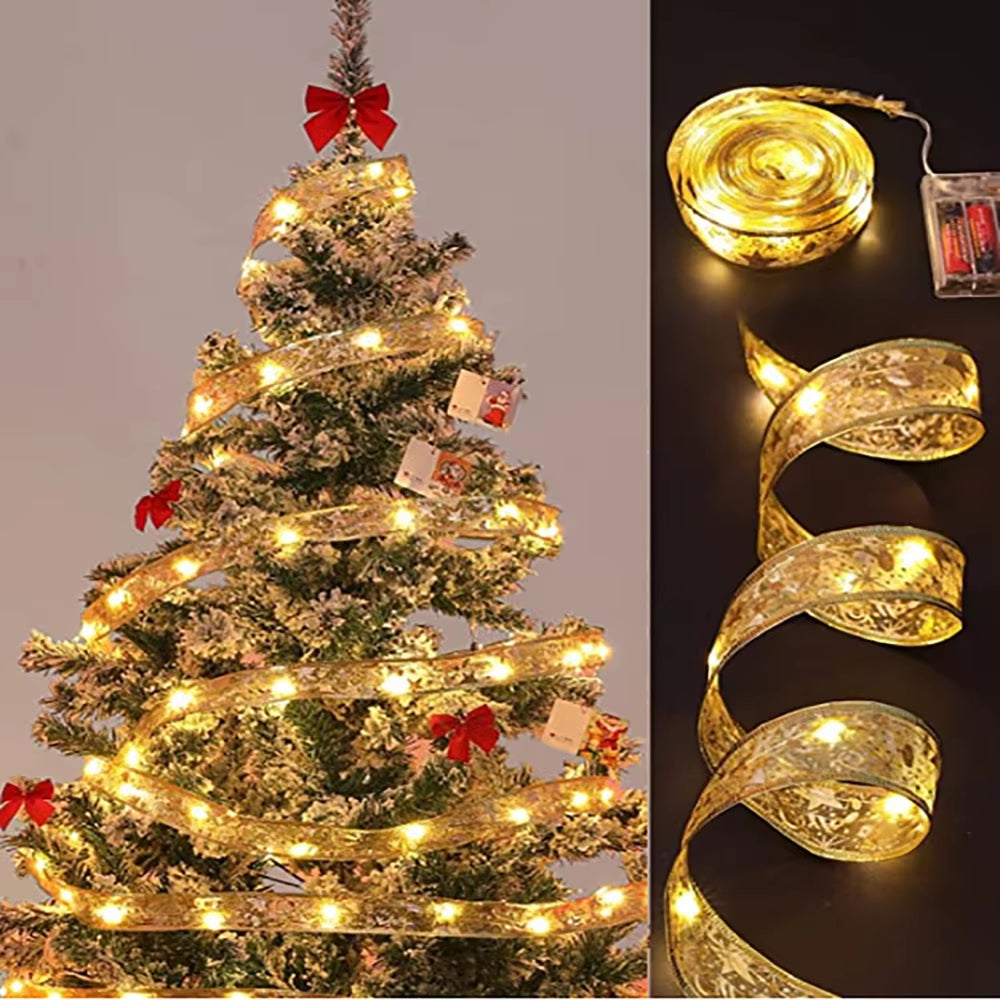 Christmas Decoration Ribbon Fairy Lights Christmas Tree Ornament Christmas String Lights Navida Natal New Year Decoration 2025
