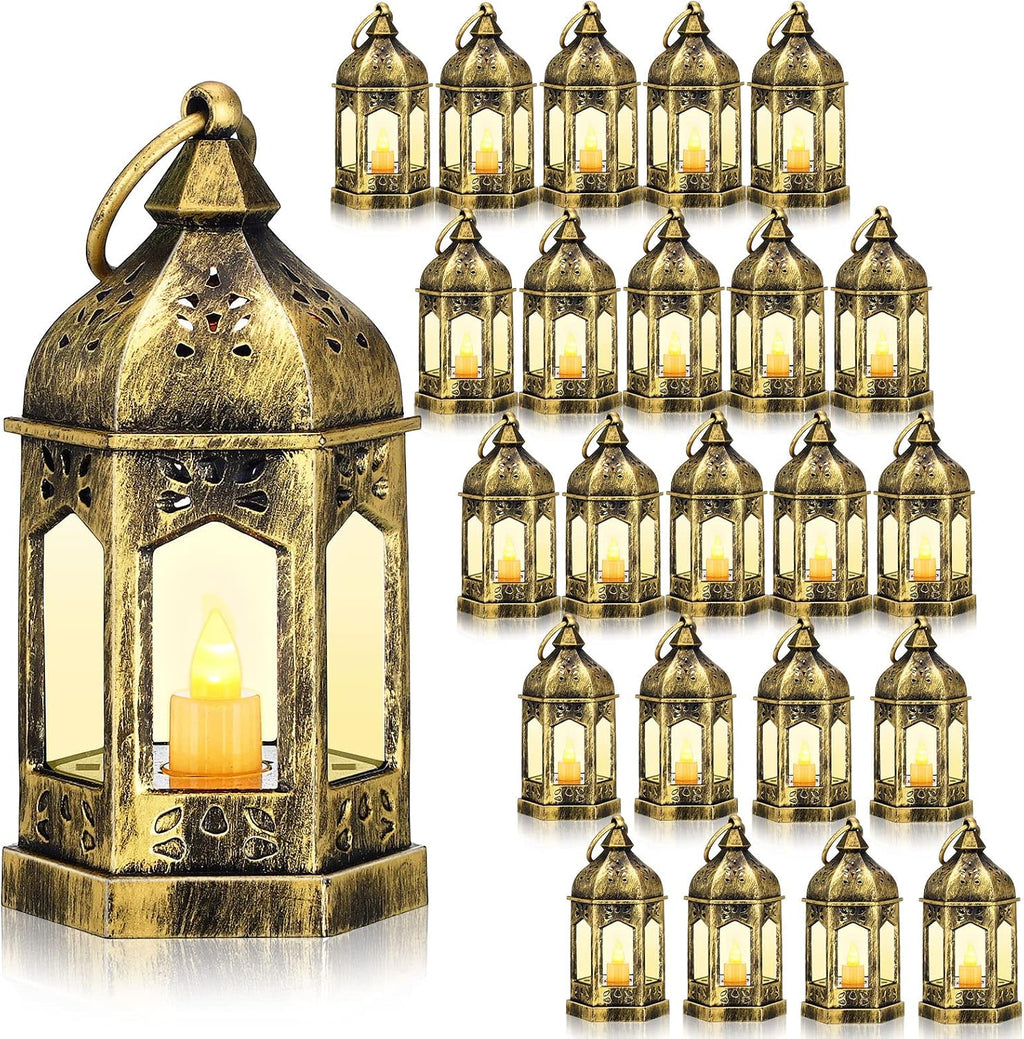 24 Pcs Mini Halloween Lantern Centerpiece with LED Candle,Gold