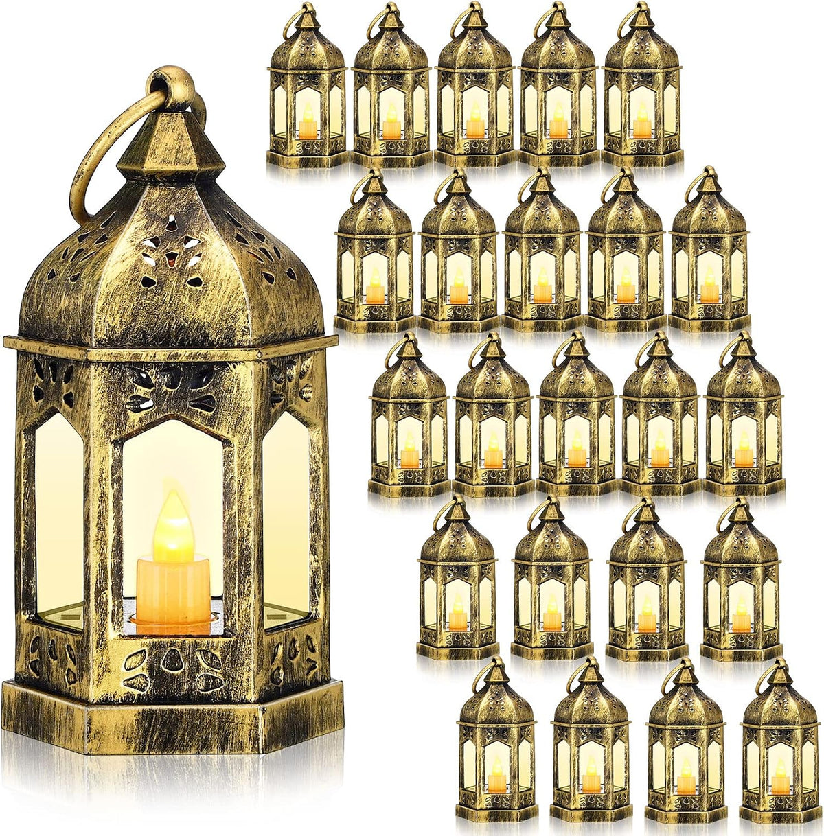 24 Pcs Mini Halloween Lantern Centerpiece with LED Candle,Gold