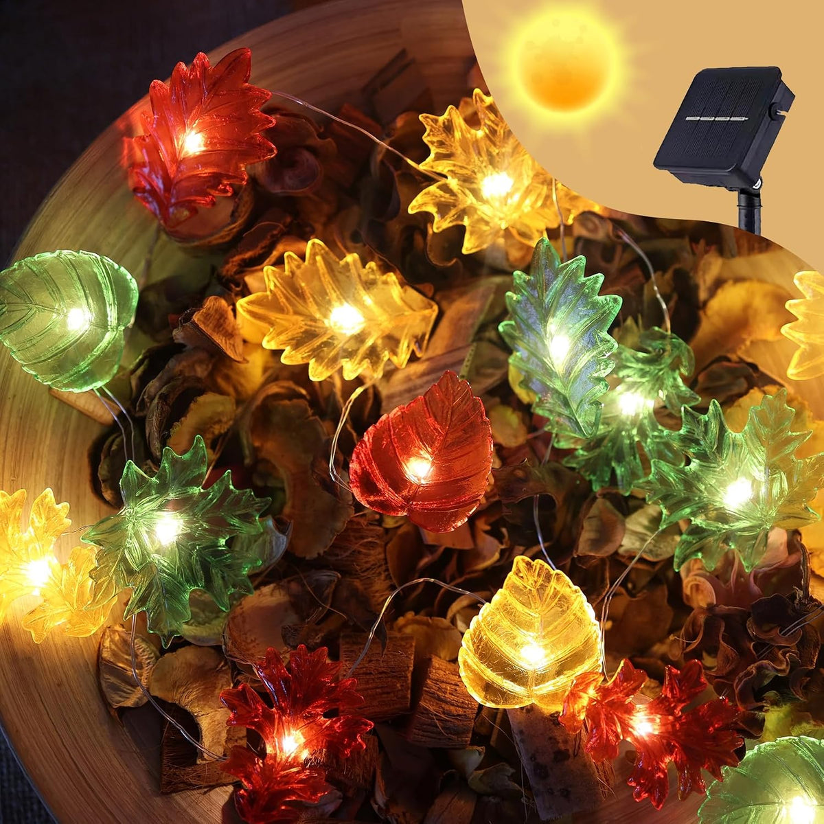 Solar String Lights Fall Leaf String Lights Outdoor Garden Decor Light Waterproof Yard Thanksgiving Christmas Fairy Lights 40LED 14Ft