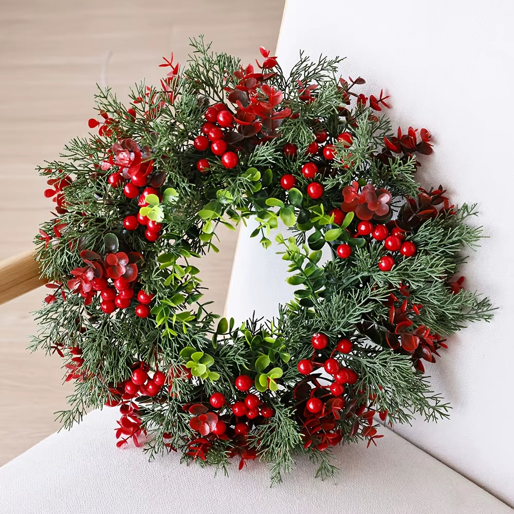 40X40Cm Christmas Wreath Fashion Winter Berry Wreath Front Door Christmas Wreath Red Berry Xmas Decoration for Window Wall Decor